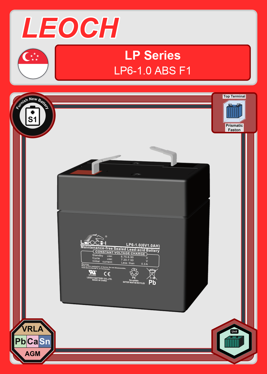 Furnish New Battery Leoch Battery LP Series LP6 1 0 ABS F1
