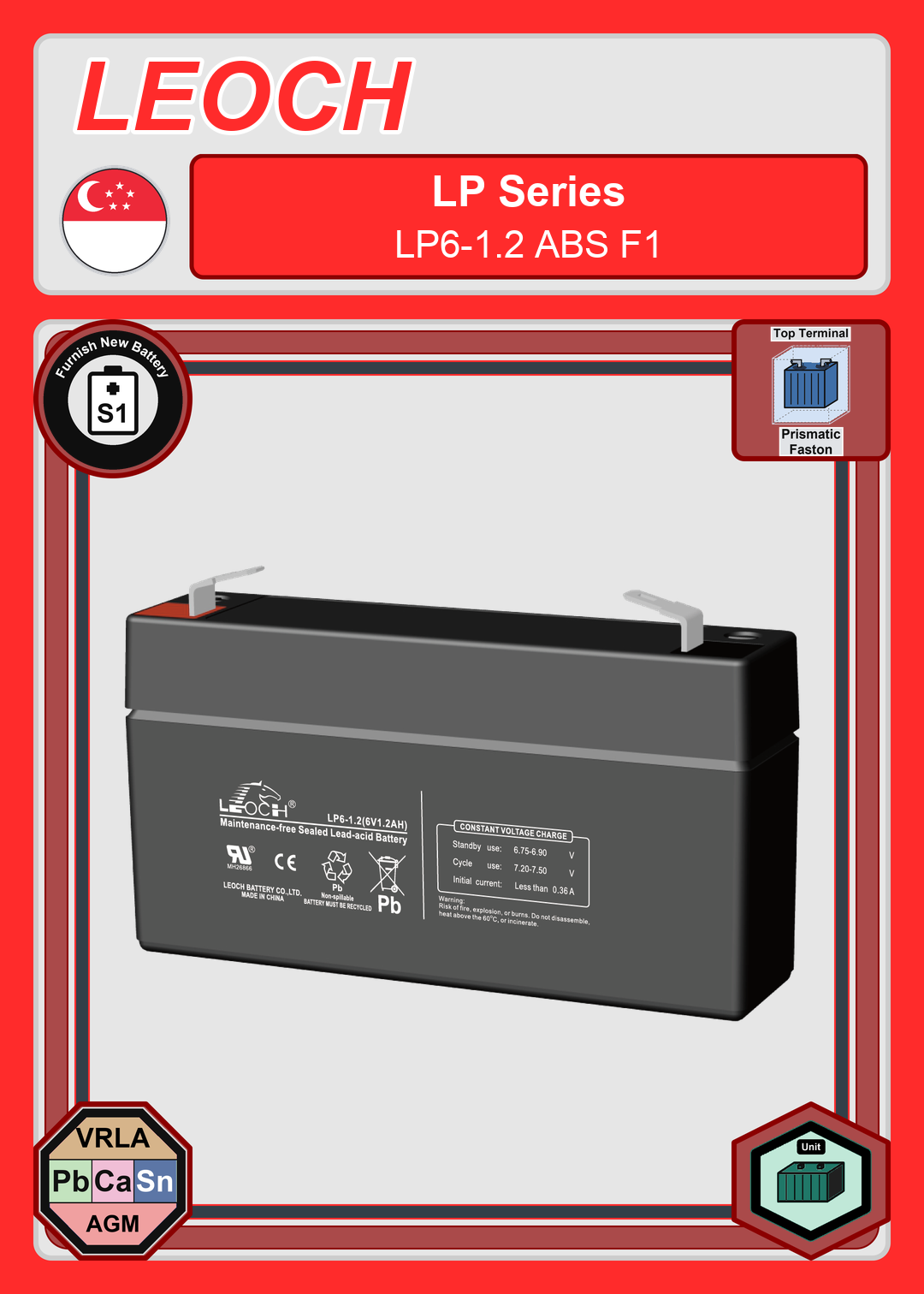 Furnish New Battery Leoch Battery LP Series LP6 1 2 ABS F1