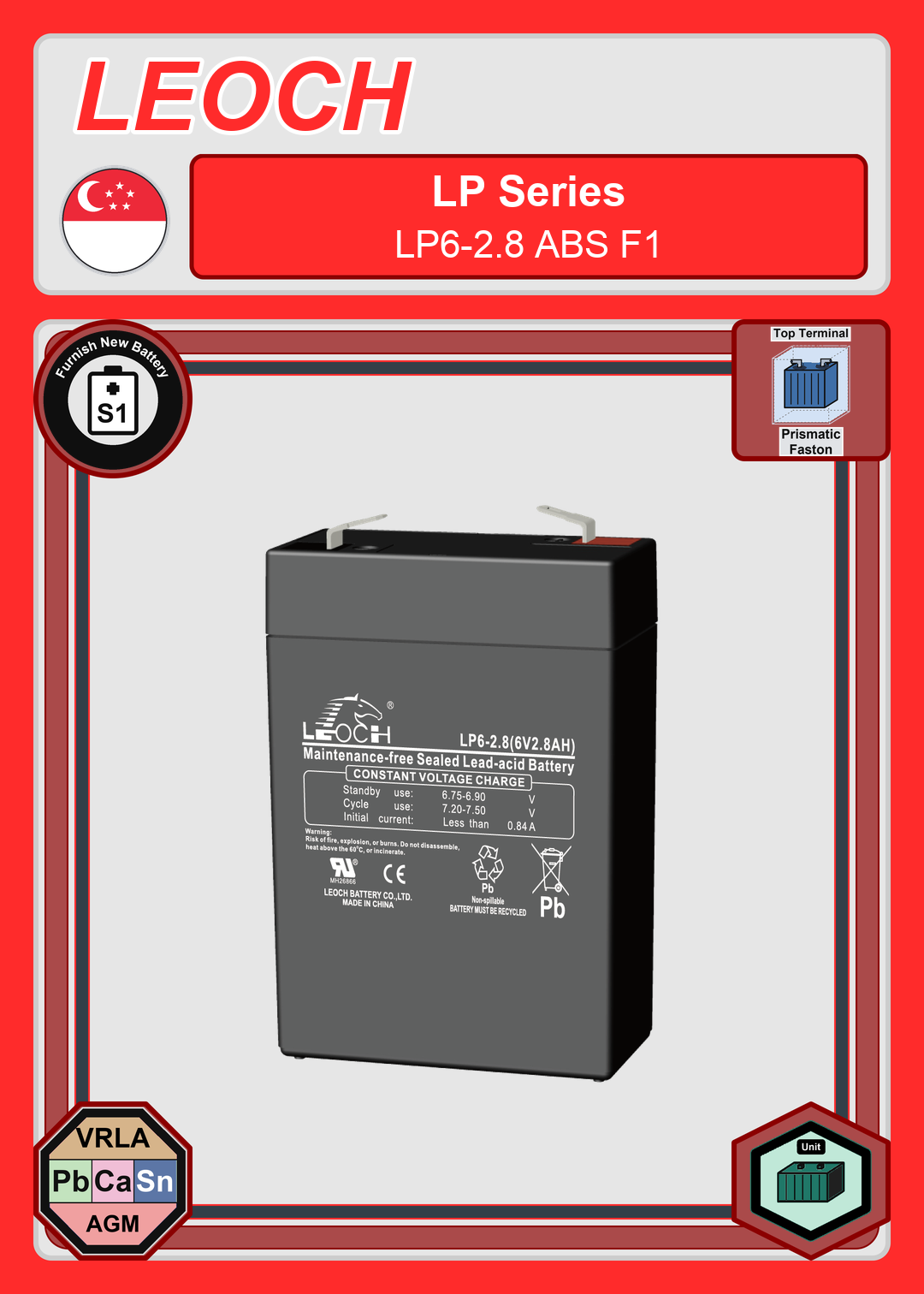 Furnish New Battery Leoch Battery LP Series LP6 2 8 ABS F1