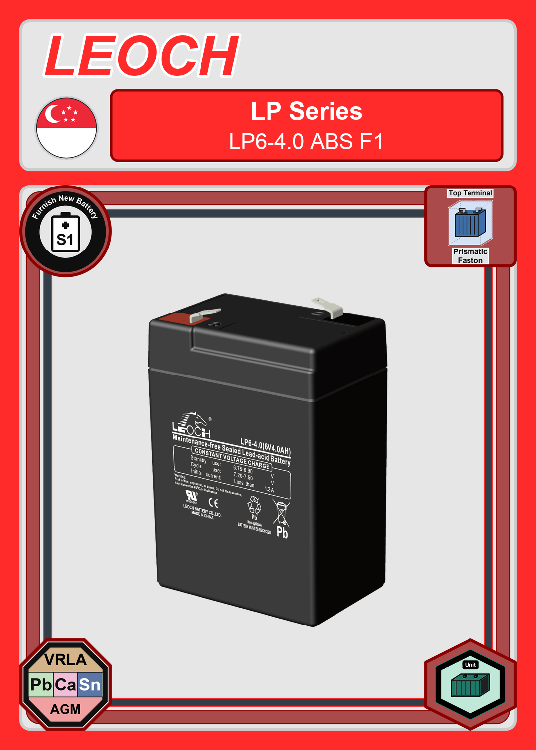 Furnish New Battery Leoch Battery LP Series LP6 4 0 ABS F1