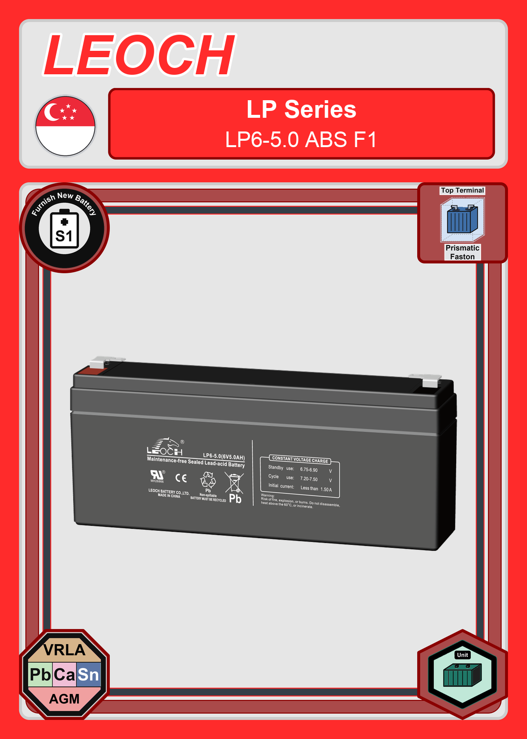 Furnish New Battery Leoch Battery LP Series LP6 5 0 ABS F1