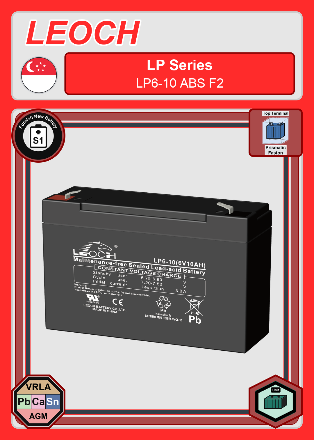 Furnish New Battery Leoch Battery LP Series LP6 10 ABS F2