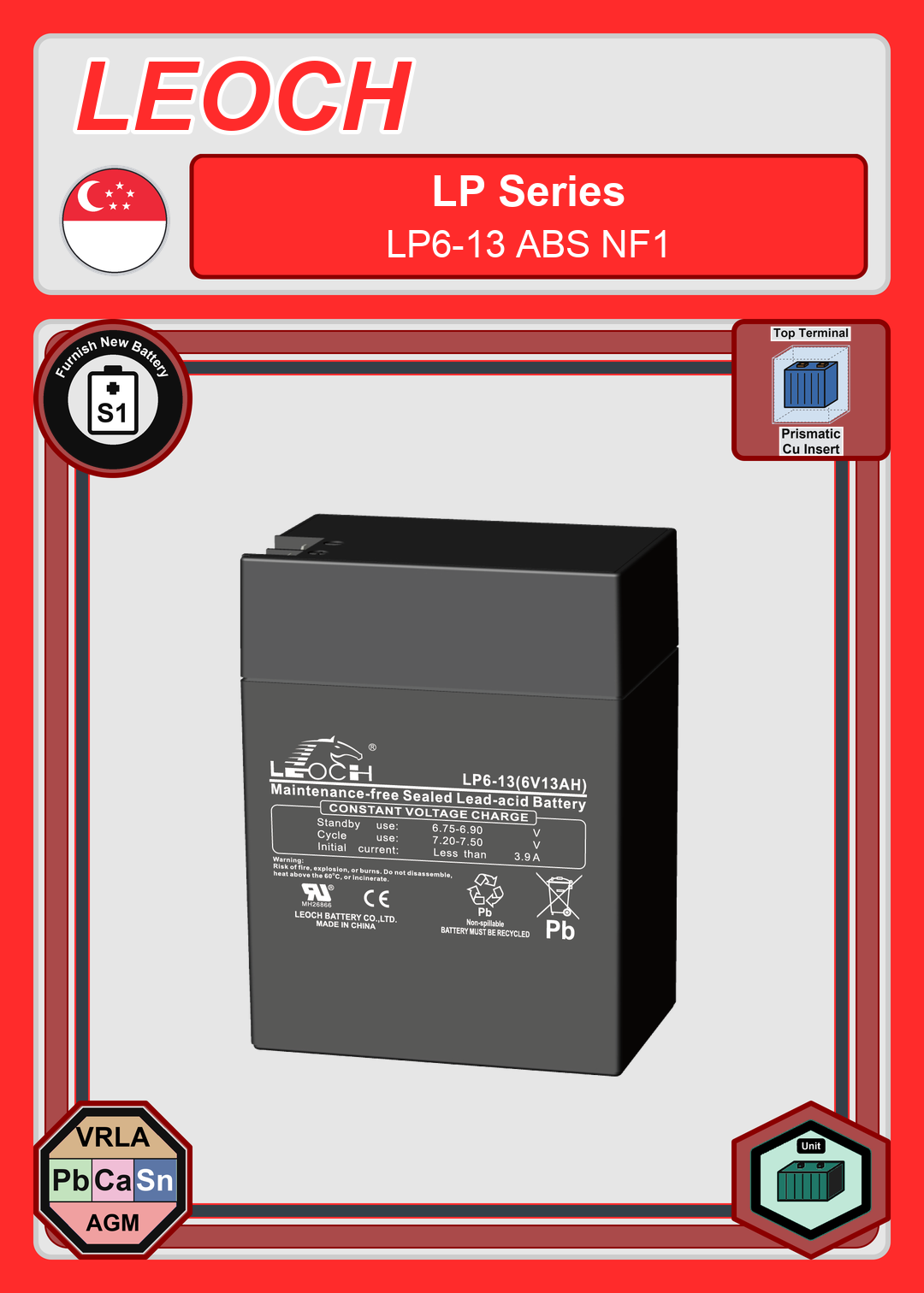 Furnish New Battery Leoch Battery LP Series LP6 13 ABS NF1