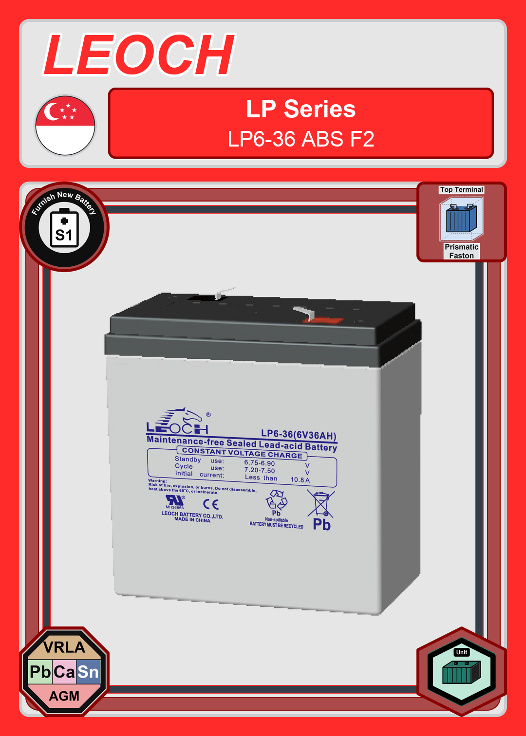 Furnish New Battery Leoch Battery LP Series LP6 36 ABS F2