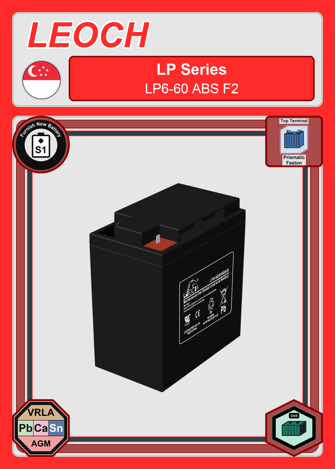 Furnish New Battery Leoch Battery LP Series LP6 60 ABS F2