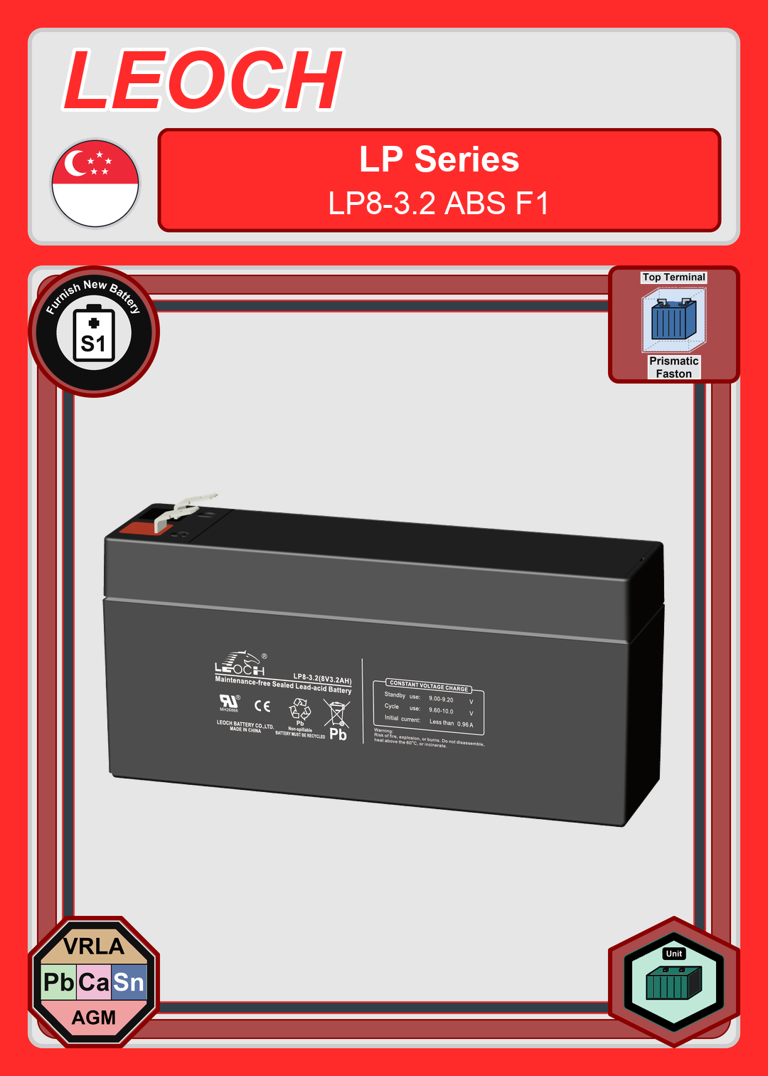 Furnish New Battery Leoch Battery LP Series LP8 3 2 ABS F1