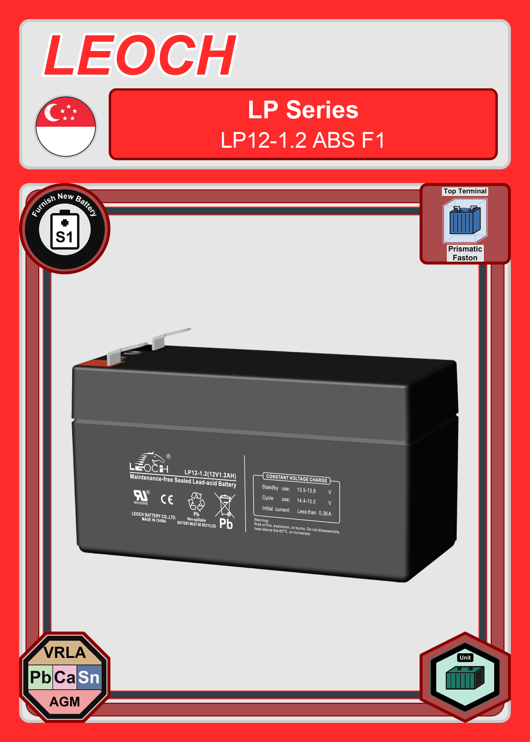 Furnish New Battery Leoch Battery LP Series LP12 1 2 ABS F1