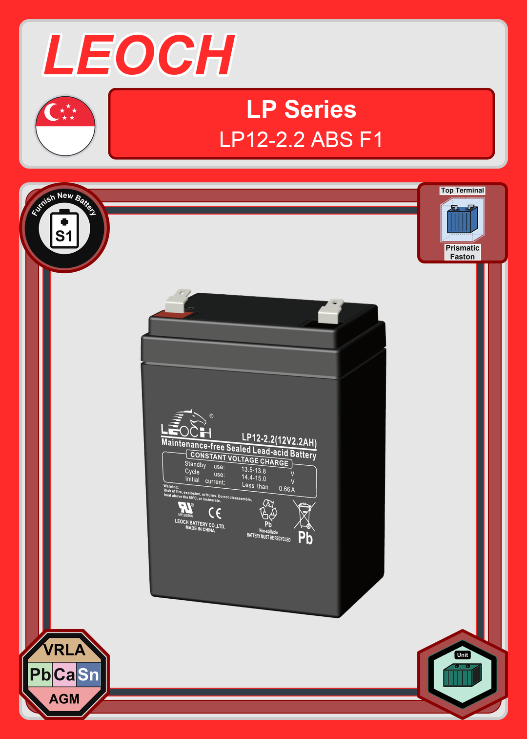 Furnish New Battery Leoch Battery LP Series LP12 2 2 ABS F1