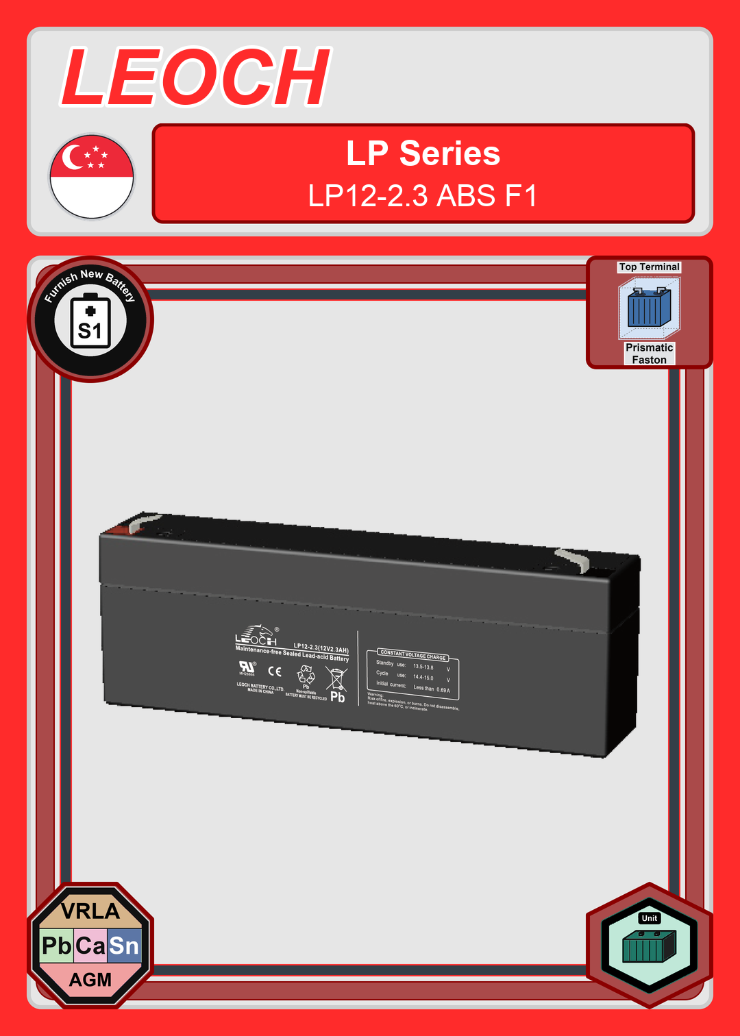 Furnish New Battery Leoch Battery LP Series LP12 2 3 ABS F1