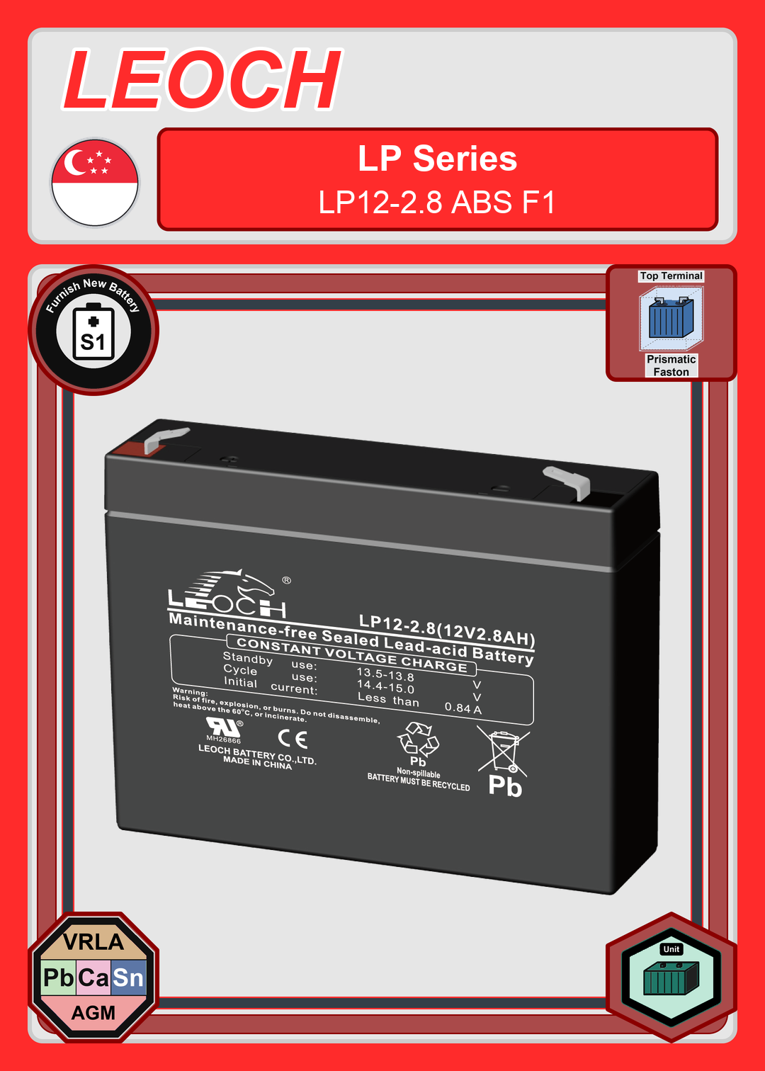 Furnish New Battery Leoch Battery LP Series LP12 2 8 ABS F1