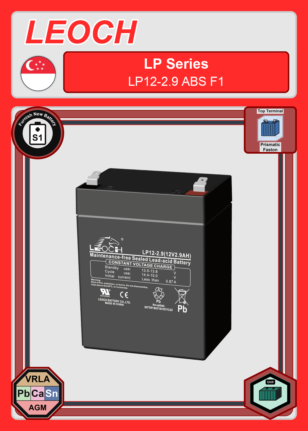 Furnish New Battery Leoch Battery LP Series LP12 2 9 ABS F1