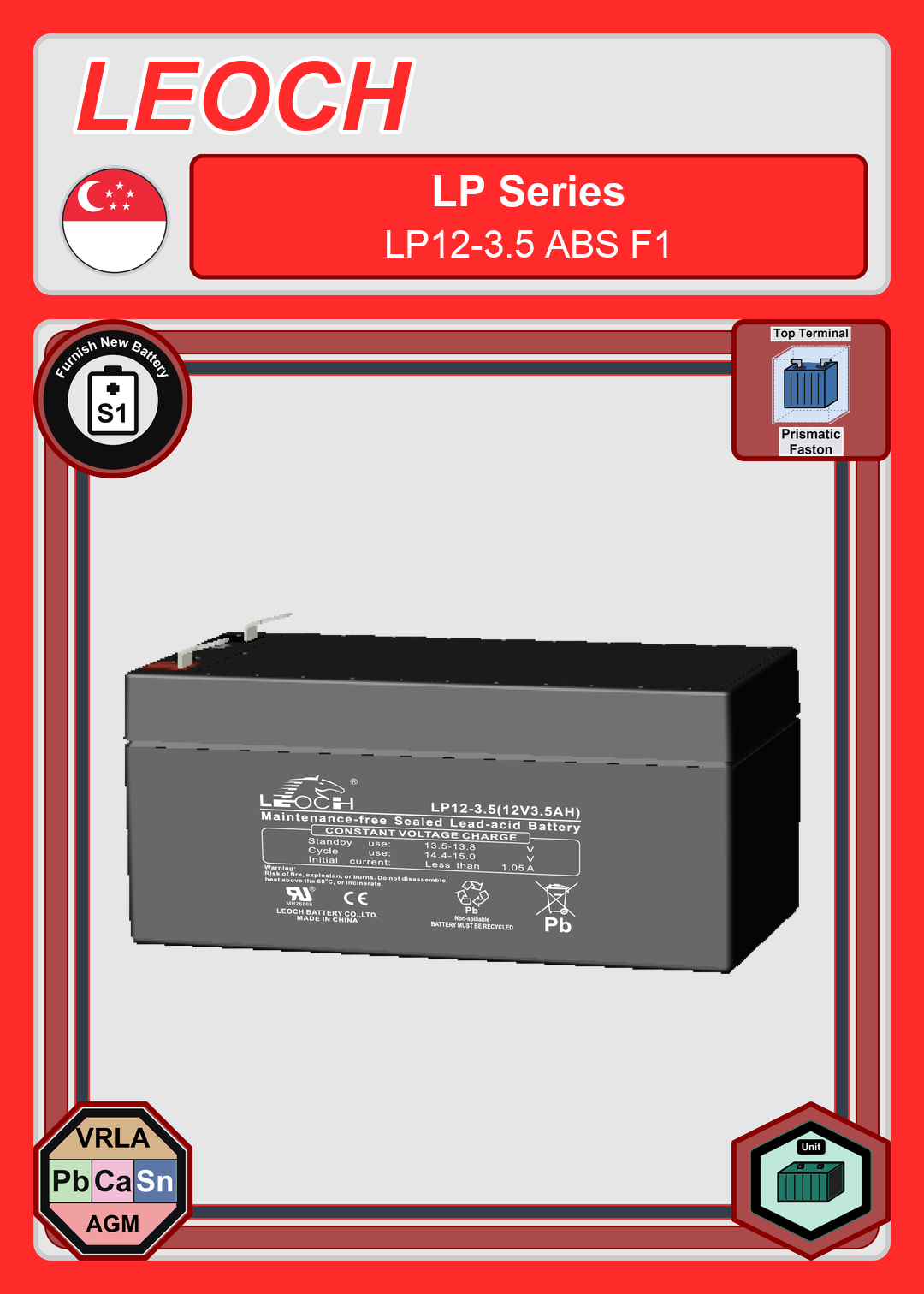 Furnish New Battery Leoch Battery LP Series LP12 3 5 ABS F1