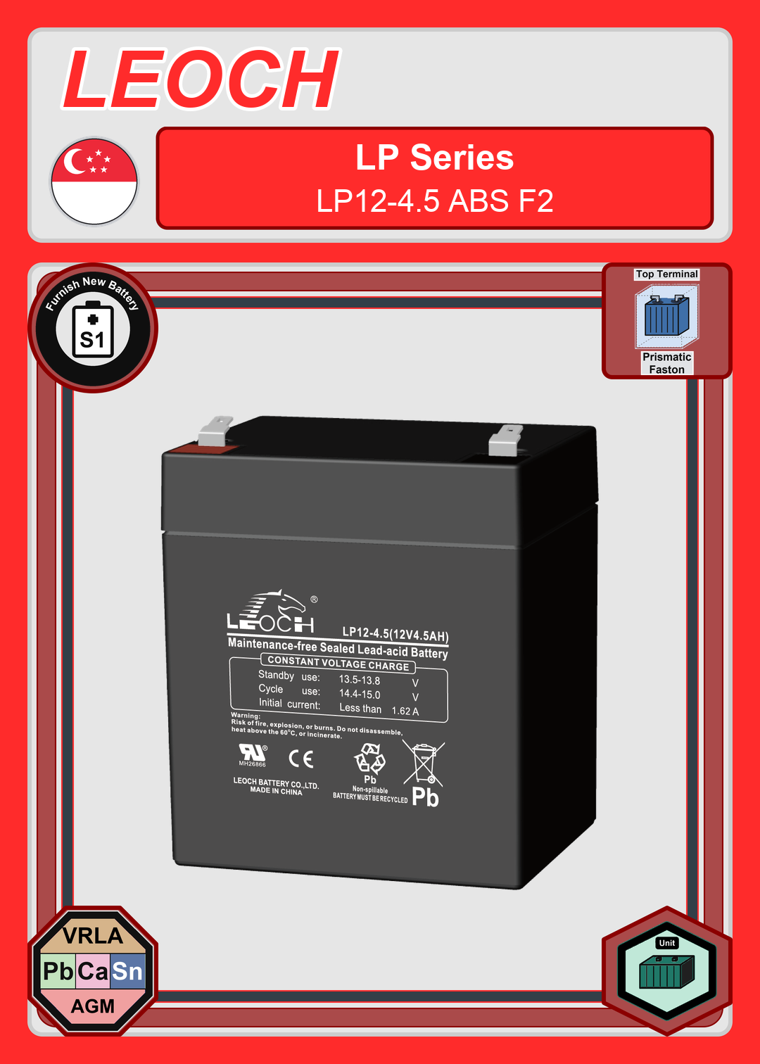 Furnish New Battery Leoch Battery LP Series LP12 4 5 ABS F2