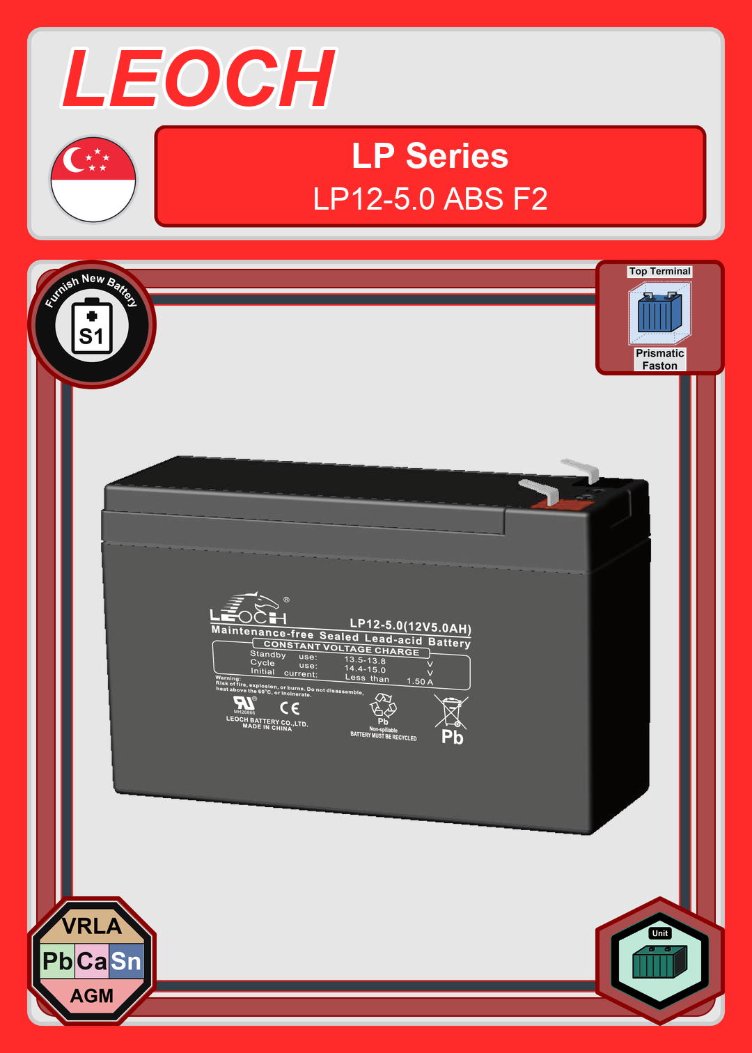 Furnish New Battery Leoch Battery LP Series LP12 5 0 ABS F2