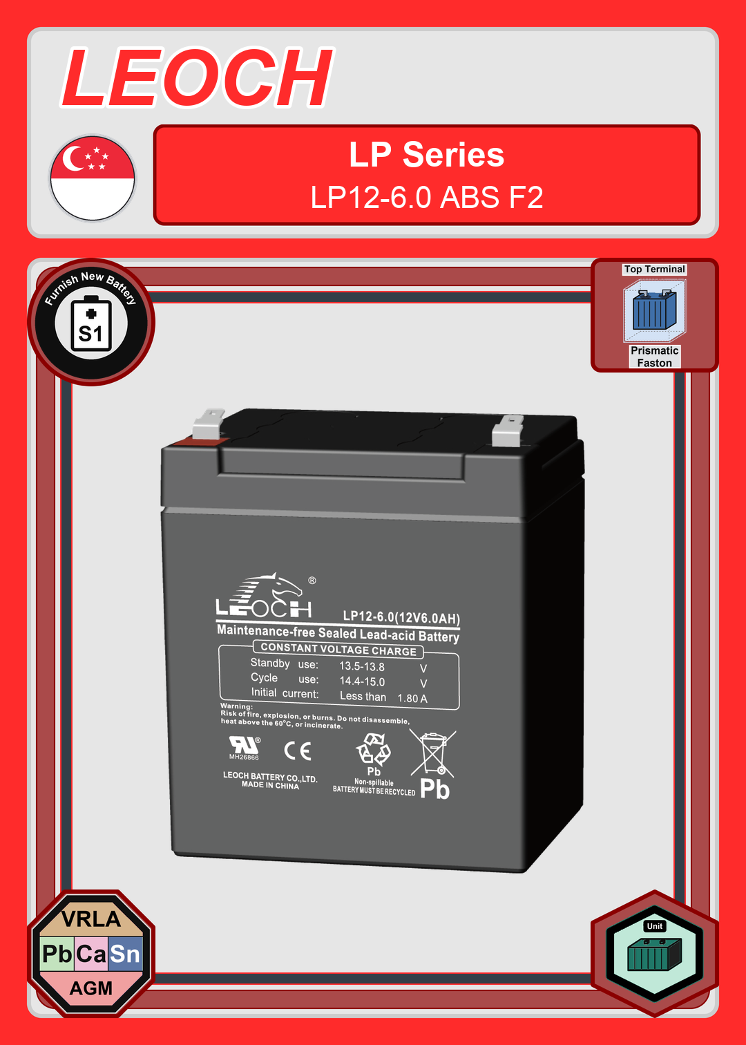 Furnish New Battery Leoch Battery LP Series LP12 6 0 ABS F2