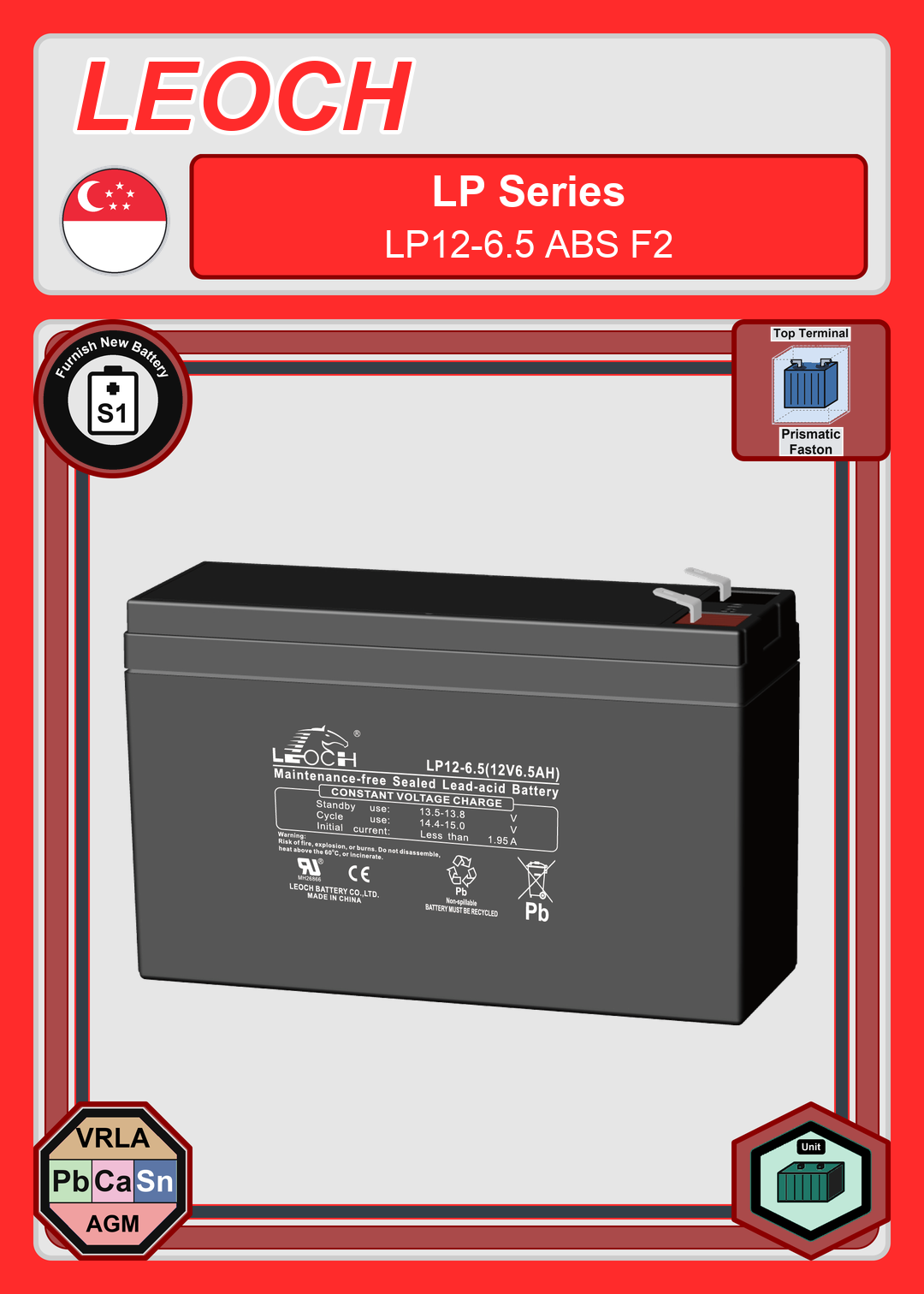 Furnish New Battery Leoch Battery LP Series LP12 6 5 ABS F2