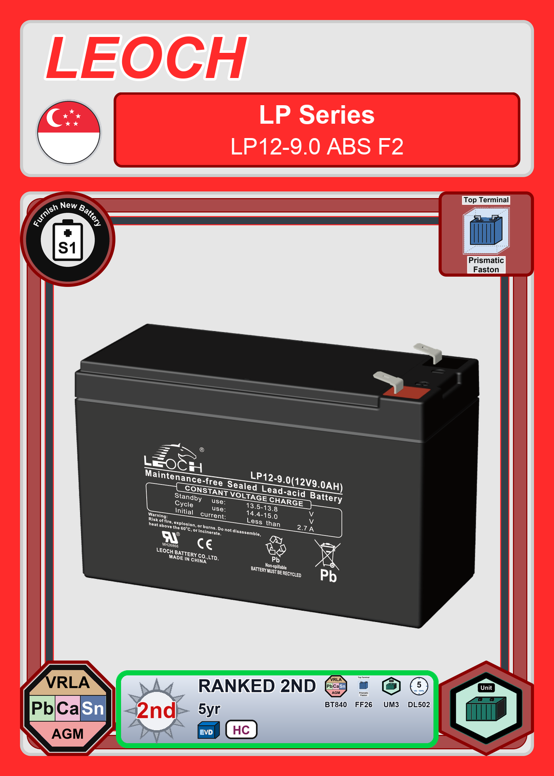 Furnish New Battery Leoch Battery LP Series LP12 9 0 ABS F2