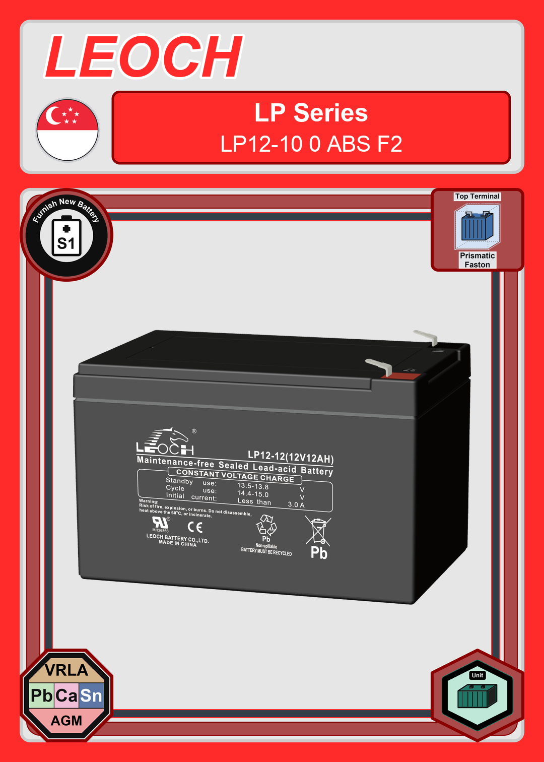 Furnish New Battery Leoch Battery LP Series LP12 10 0 ABS F2