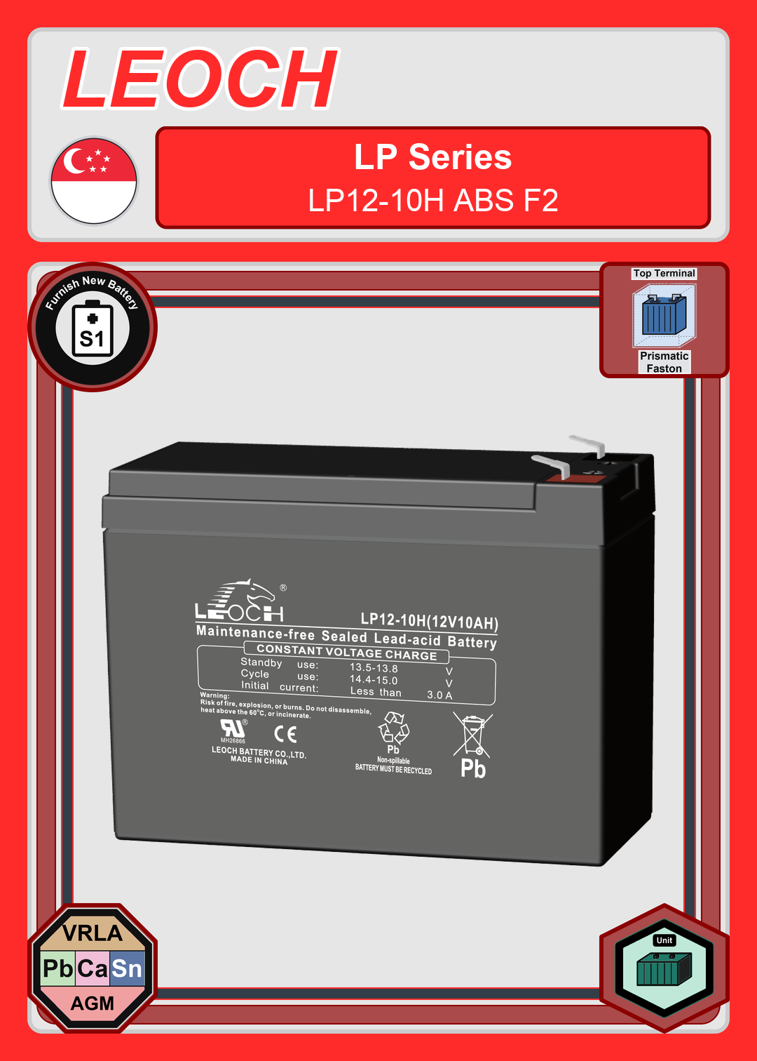 Furnish New Battery Leoch Battery LP Series LP12 10H ABS F2