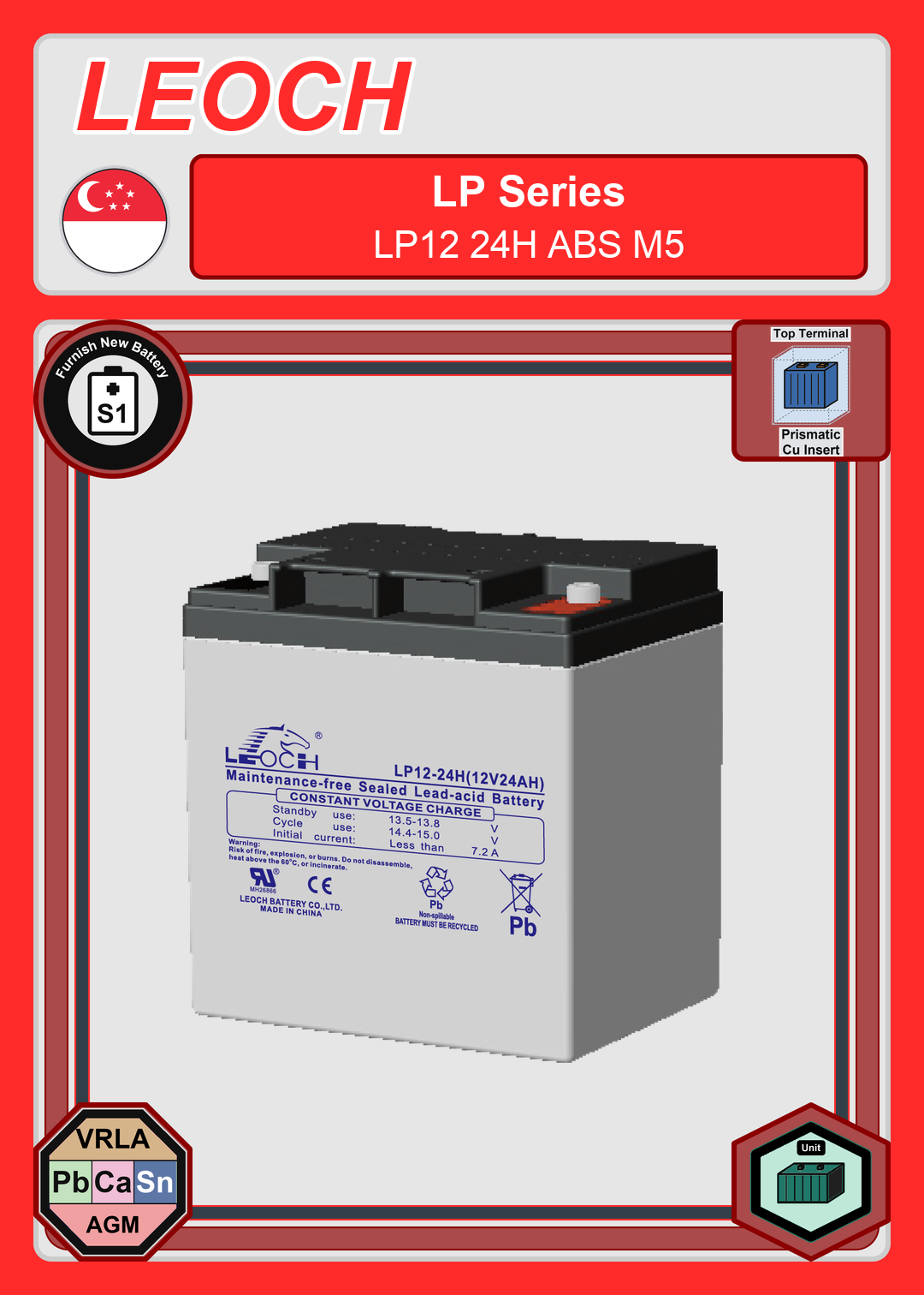 Furnish New Battery Leoch Battery LP Series LP12 24H ABS M5