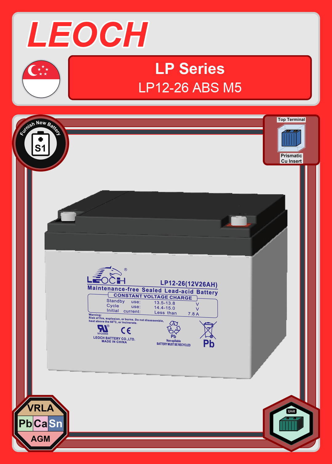 Furnish New Battery Leoch Battery LP Series LP12 26 ABS M5