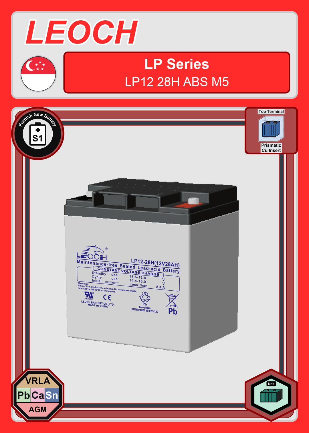 Furnish New Battery Leoch Battery LP Series LP12 28H ABS M5