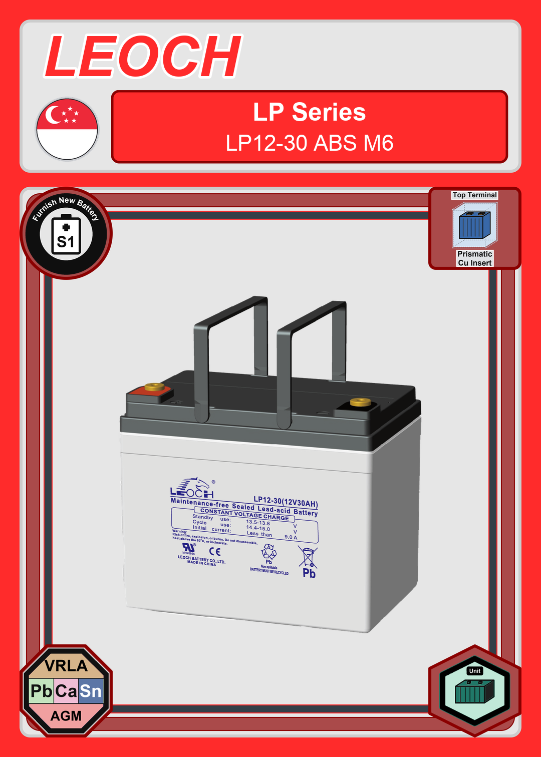 Furnish New Battery Leoch Battery LP Series LP12 30 ABS M6