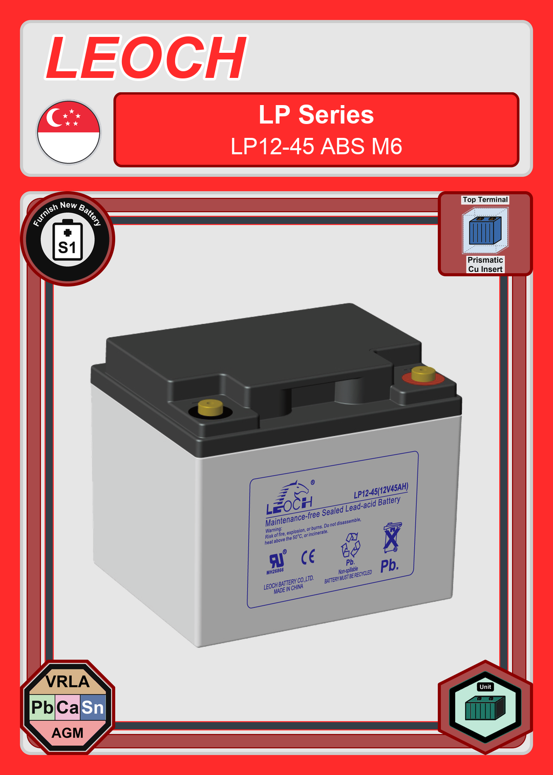 Furnish New Battery Leoch Battery LP Series LP12 45 ABS M6