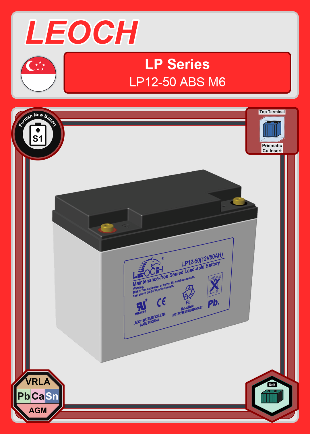 Furnish New Battery Leoch Battery LP Series LP12 50 ABS M6