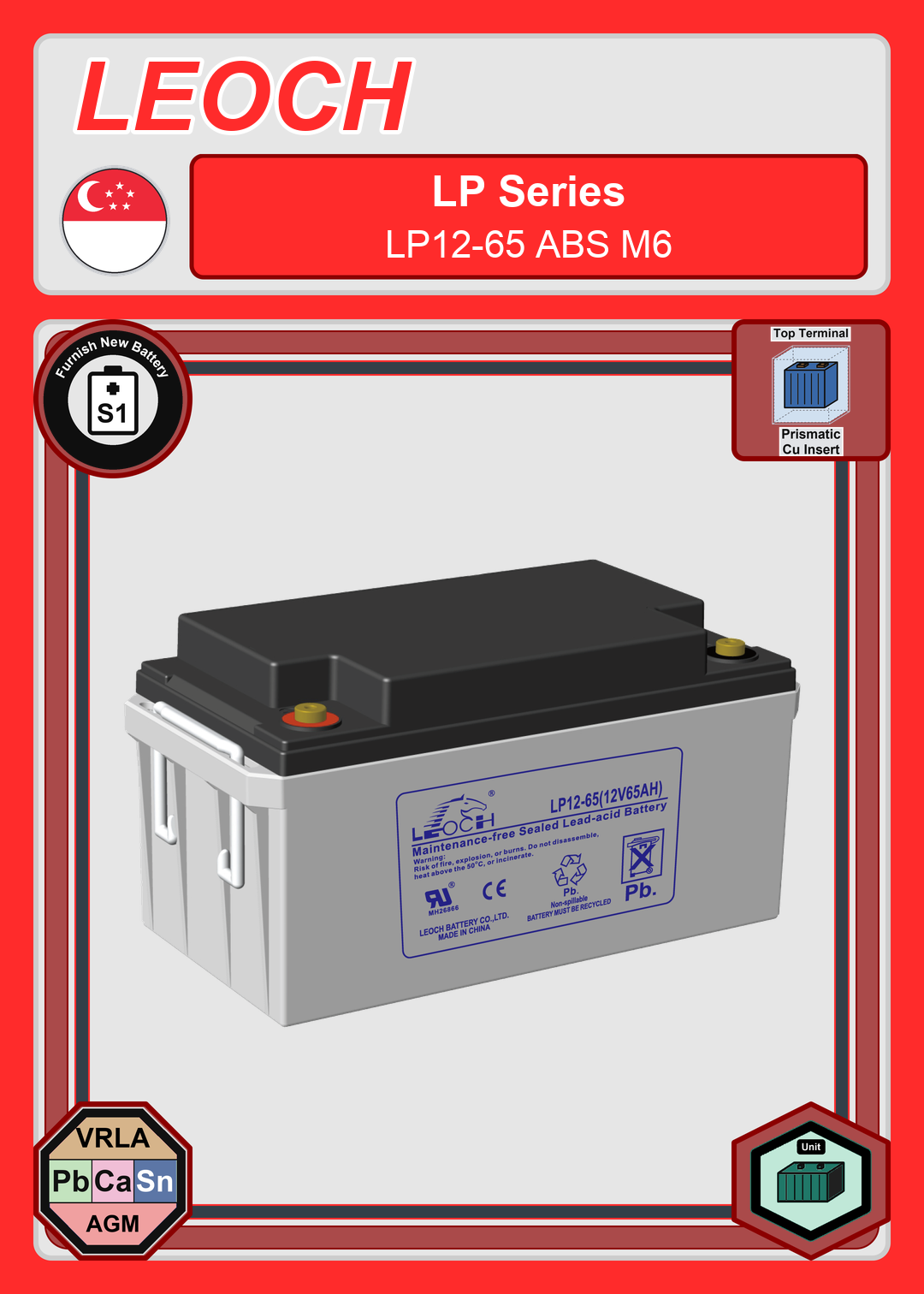 Furnish New Battery Leoch Battery LP Series LP12 65 ABS M6