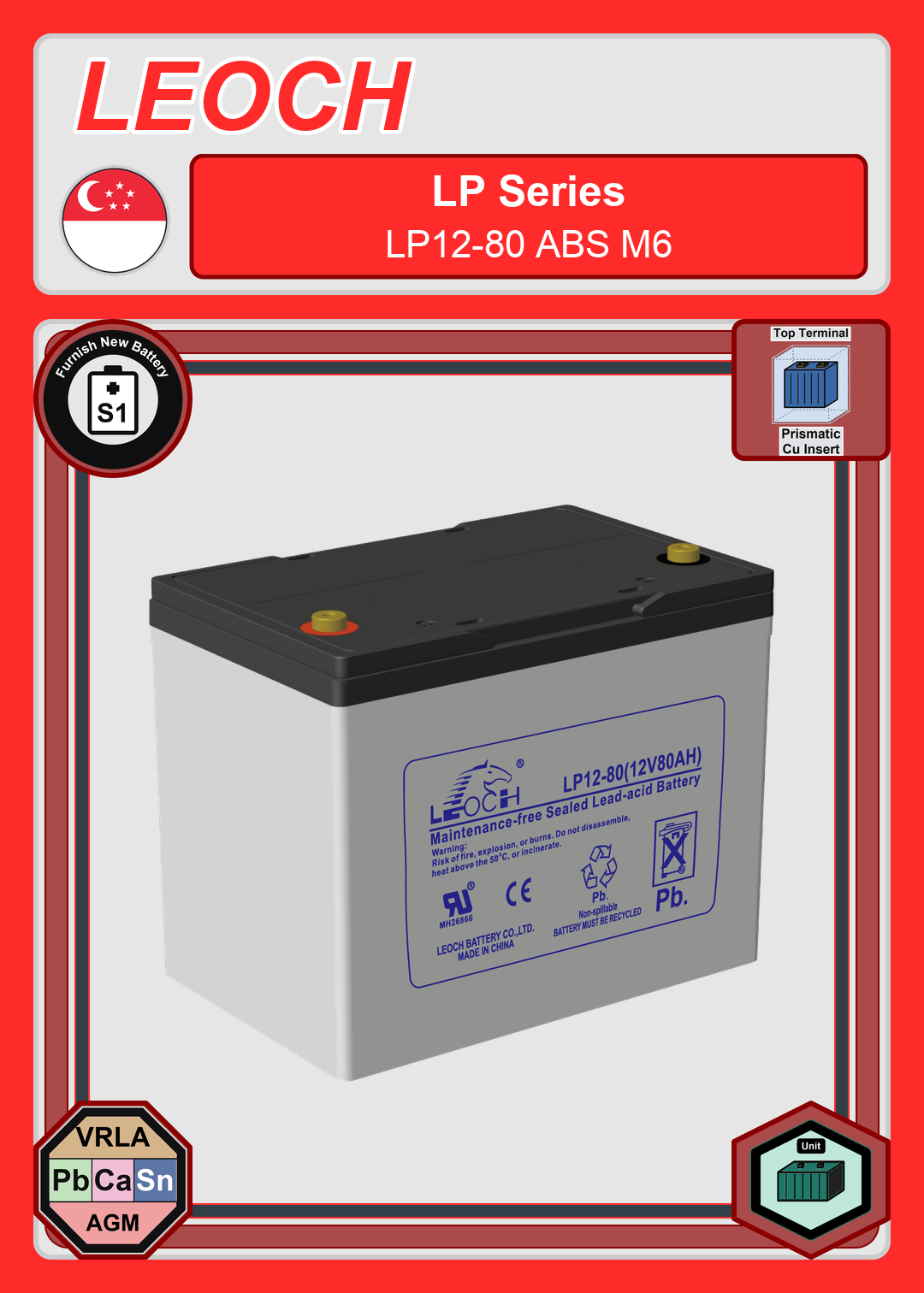 Furnish New Battery Leoch Battery LP Series LP12 80 ABS M6