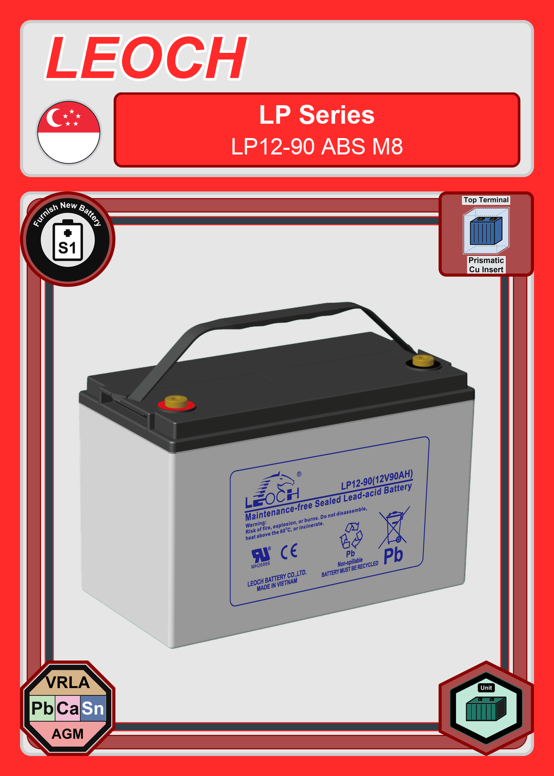 Furnish New Battery Leoch Battery LP Series LP12 90 ABS M8