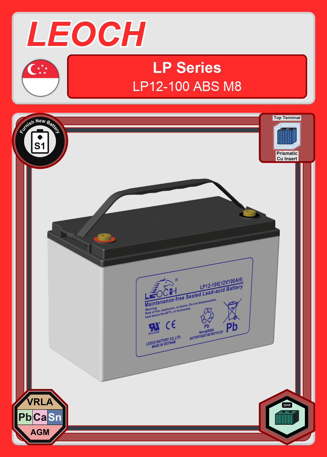 Furnish New Battery Leoch Battery LP Series LP12 100 ABS M8