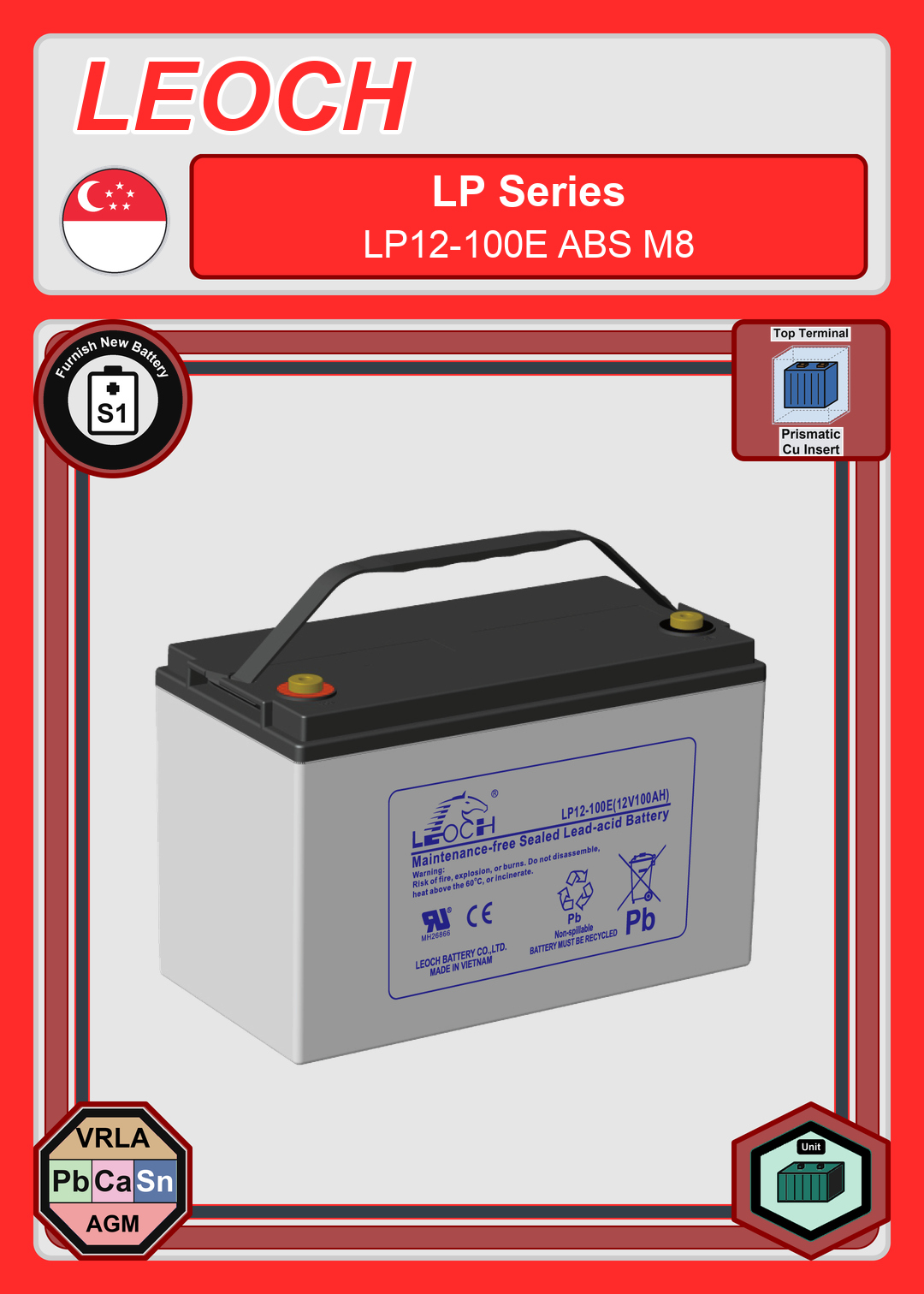 Furnish New Battery Leoch Battery LP Series LP12 100E ABS M8