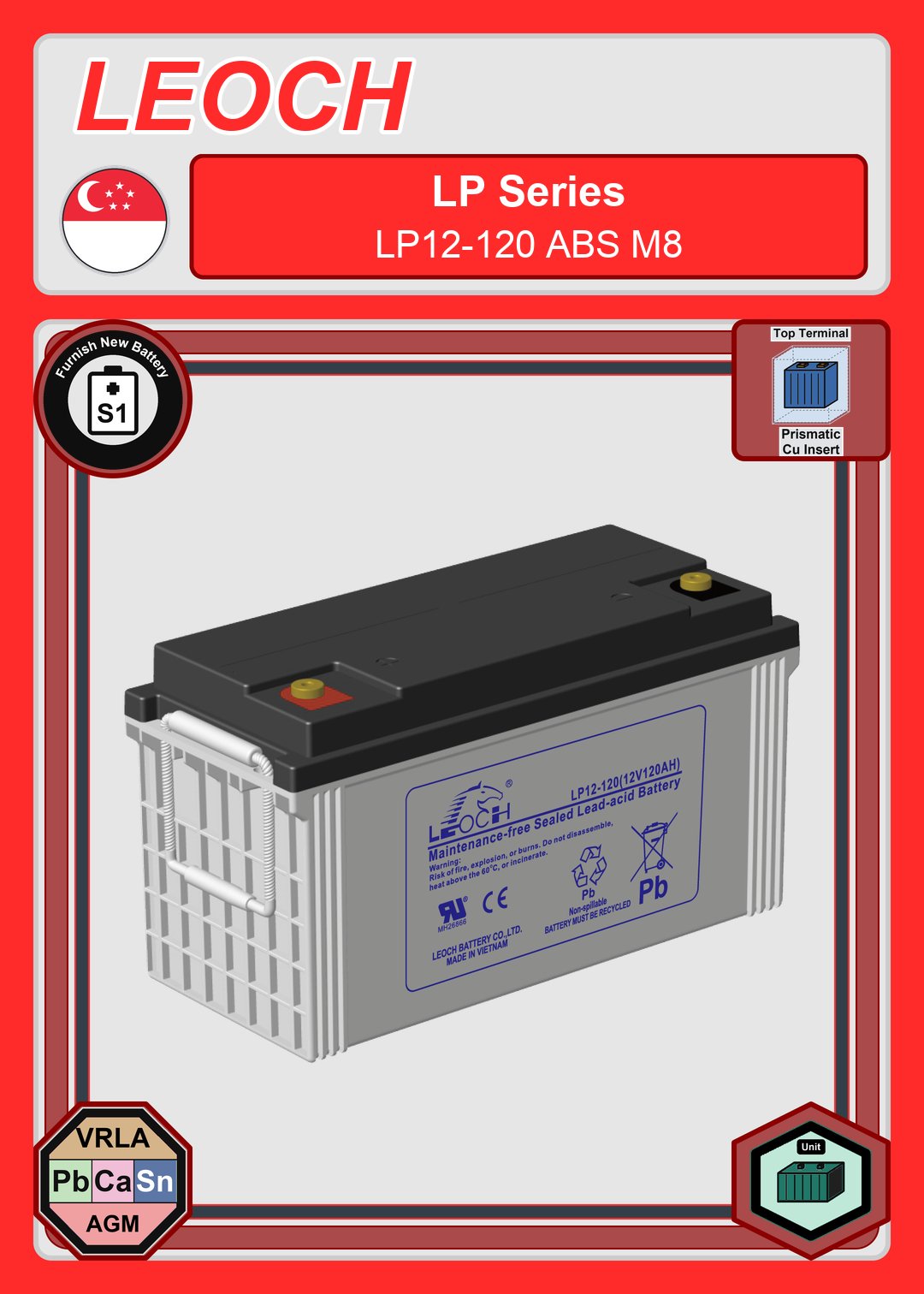 Furnish New Battery Leoch Battery LP Series LP12 120 ABS M8