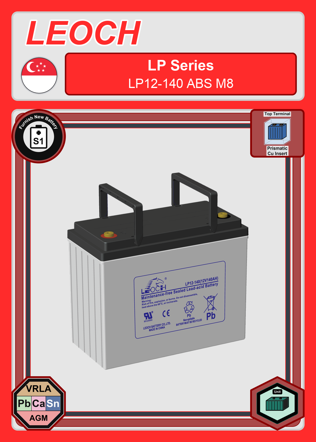 Furnish New Battery Leoch Battery LP Series LP12 140 ABS M8