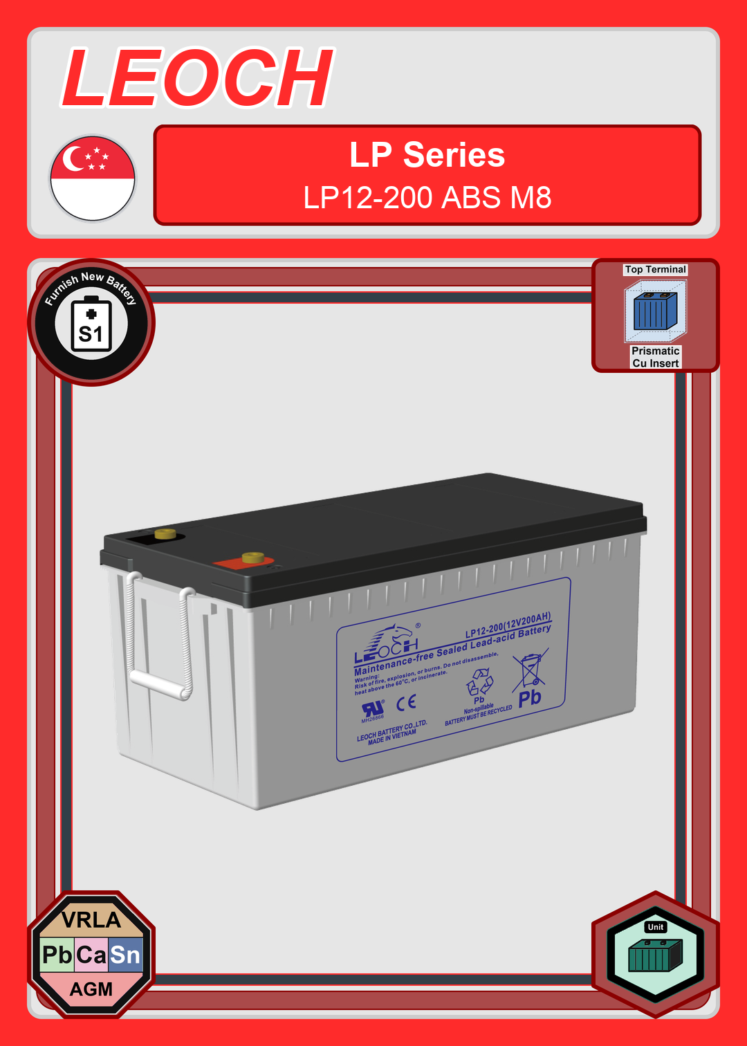 Furnish New Battery Leoch Battery LP Series LP12 200 ABS M8