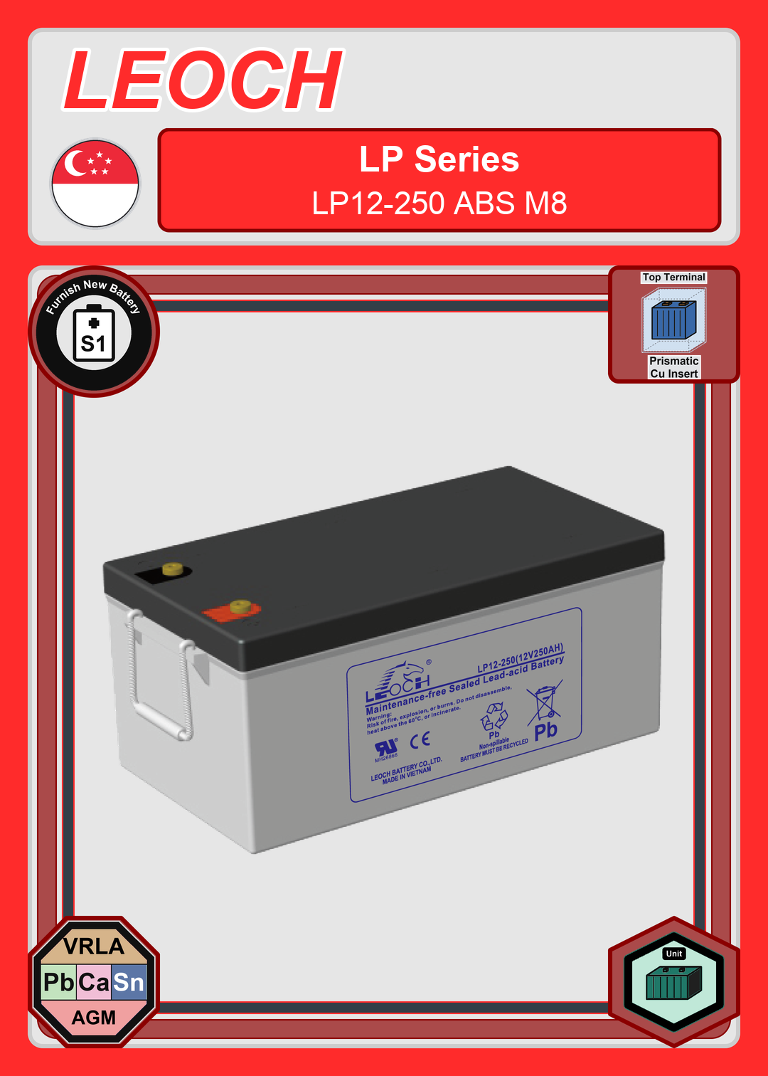 Furnish New Battery Leoch Battery LP Series LP12 250 ABS M8