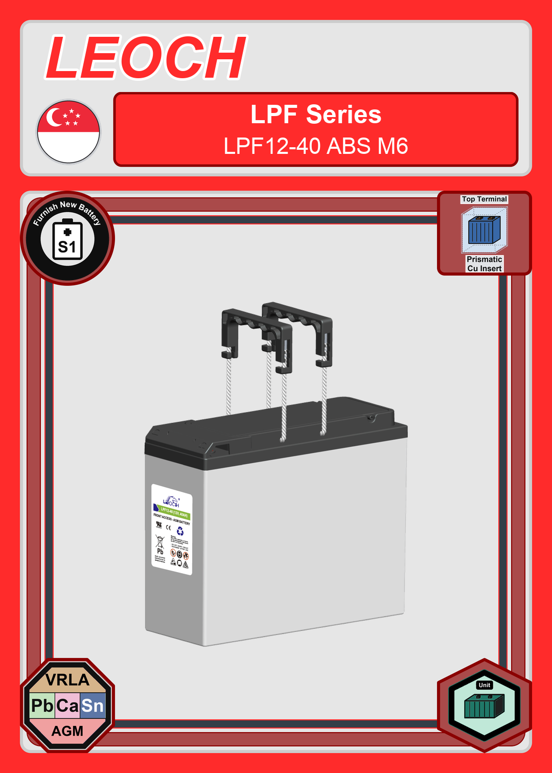 Furnish New Battery Leoch Battery LPF Series LPF12 40 ABS M6