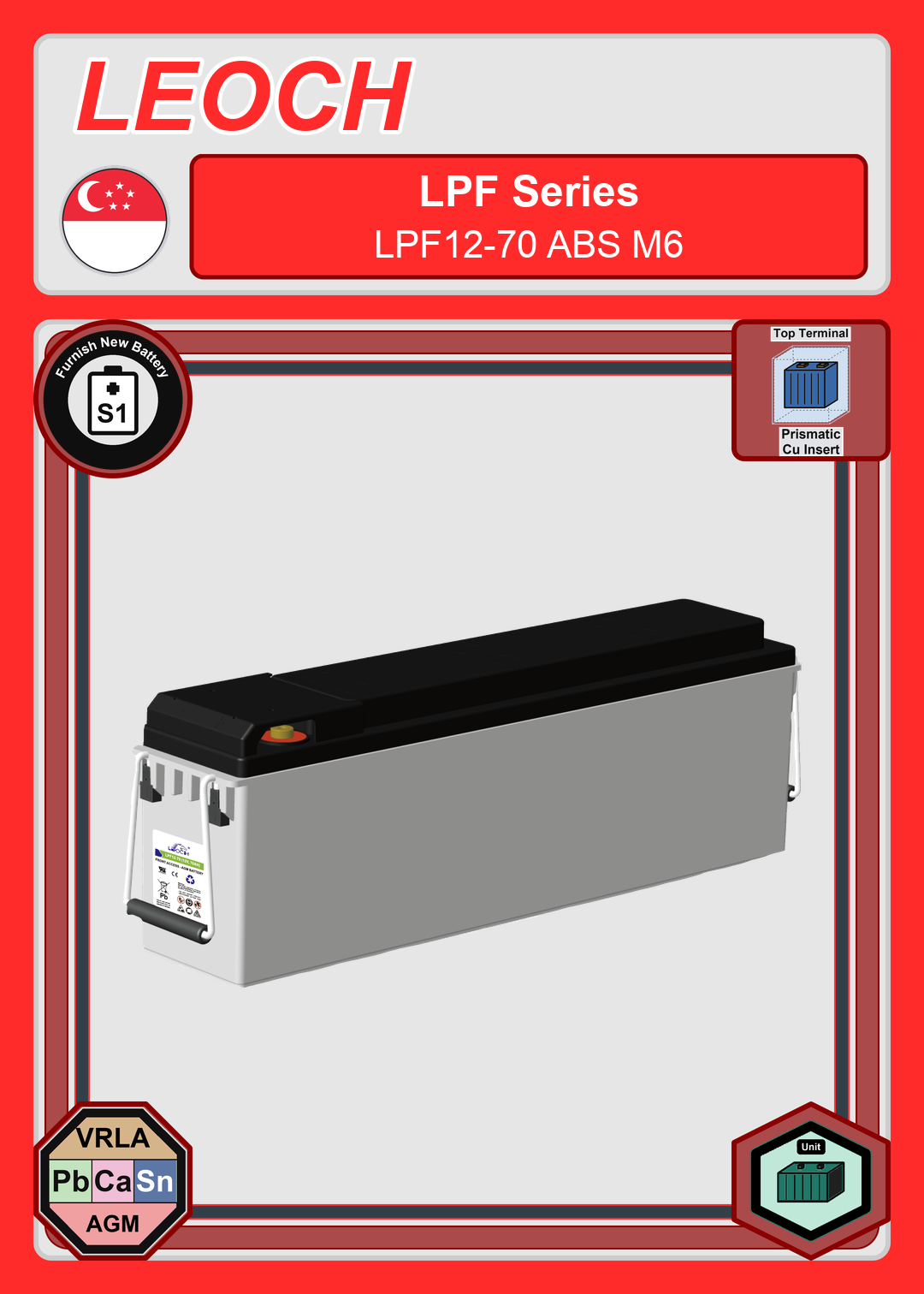 Furnish New Battery Leoch Battery LPF Series LPF12 70 ABS M6