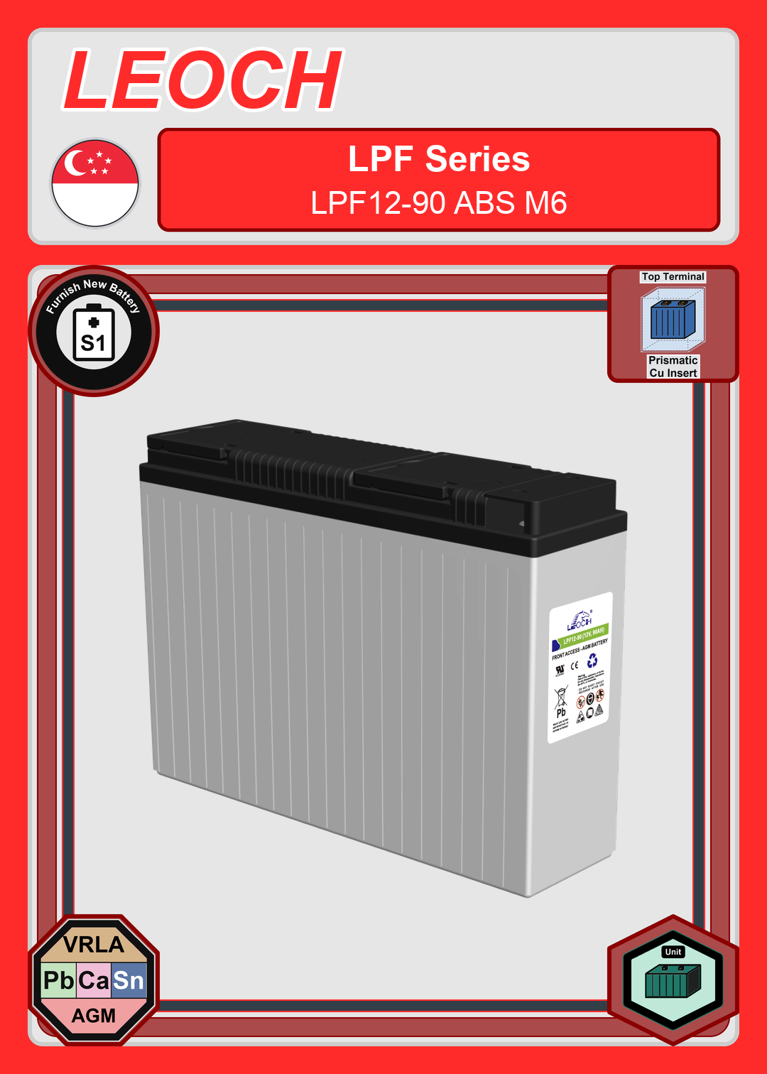 Furnish New Battery Leoch Battery LPF Series LPF12 90 ABS M6