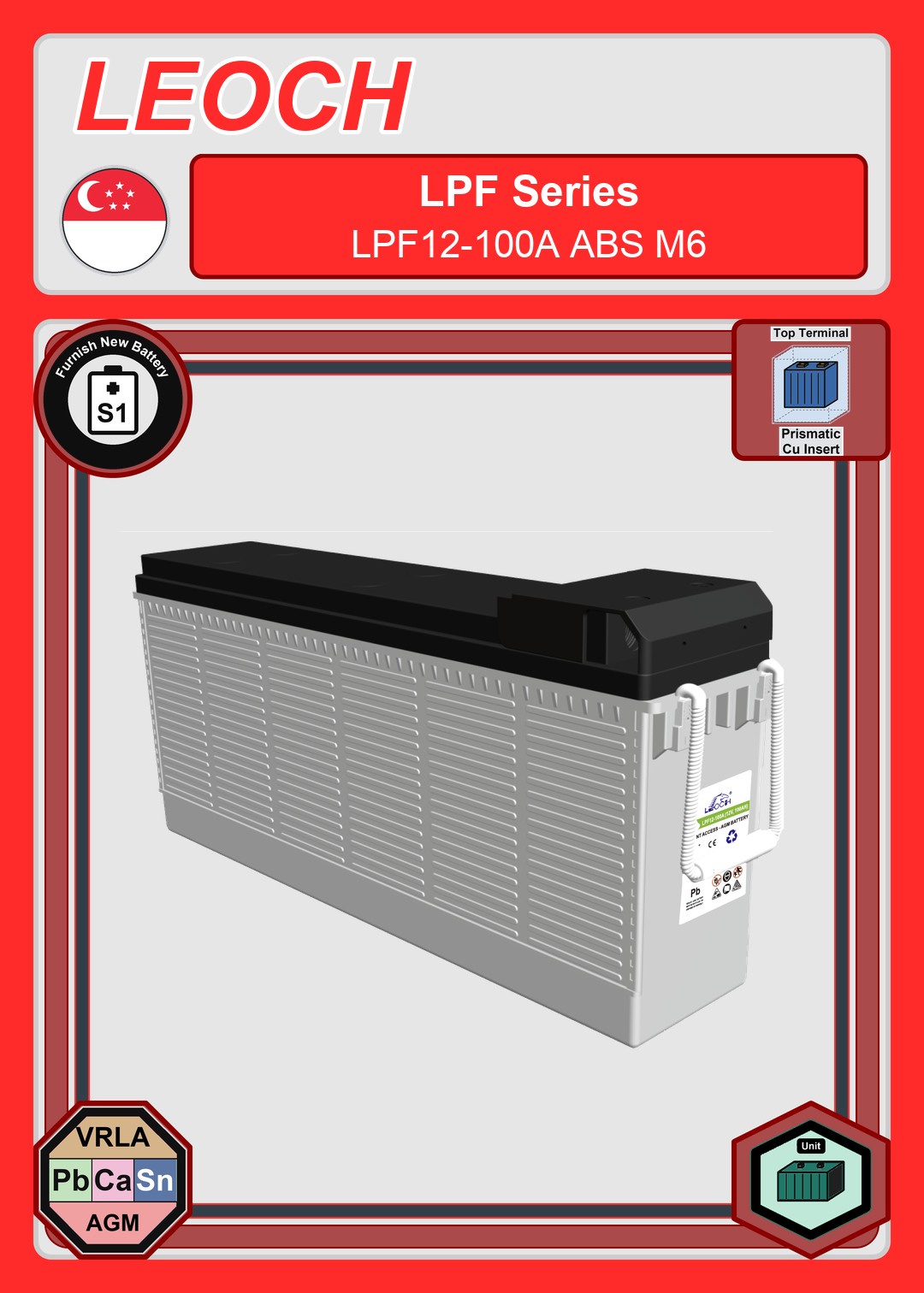 Furnish New Battery Leoch Battery LPF Series LPF12 100A ABS M6