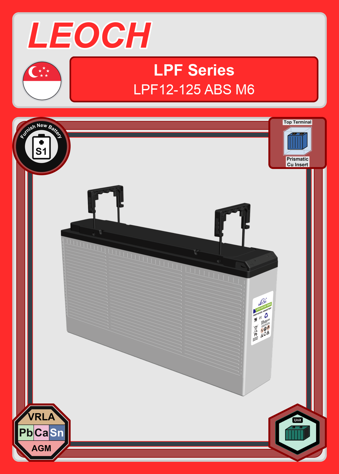 Furnish New Battery Leoch Battery LPF Series LPF12 125 ABS M6