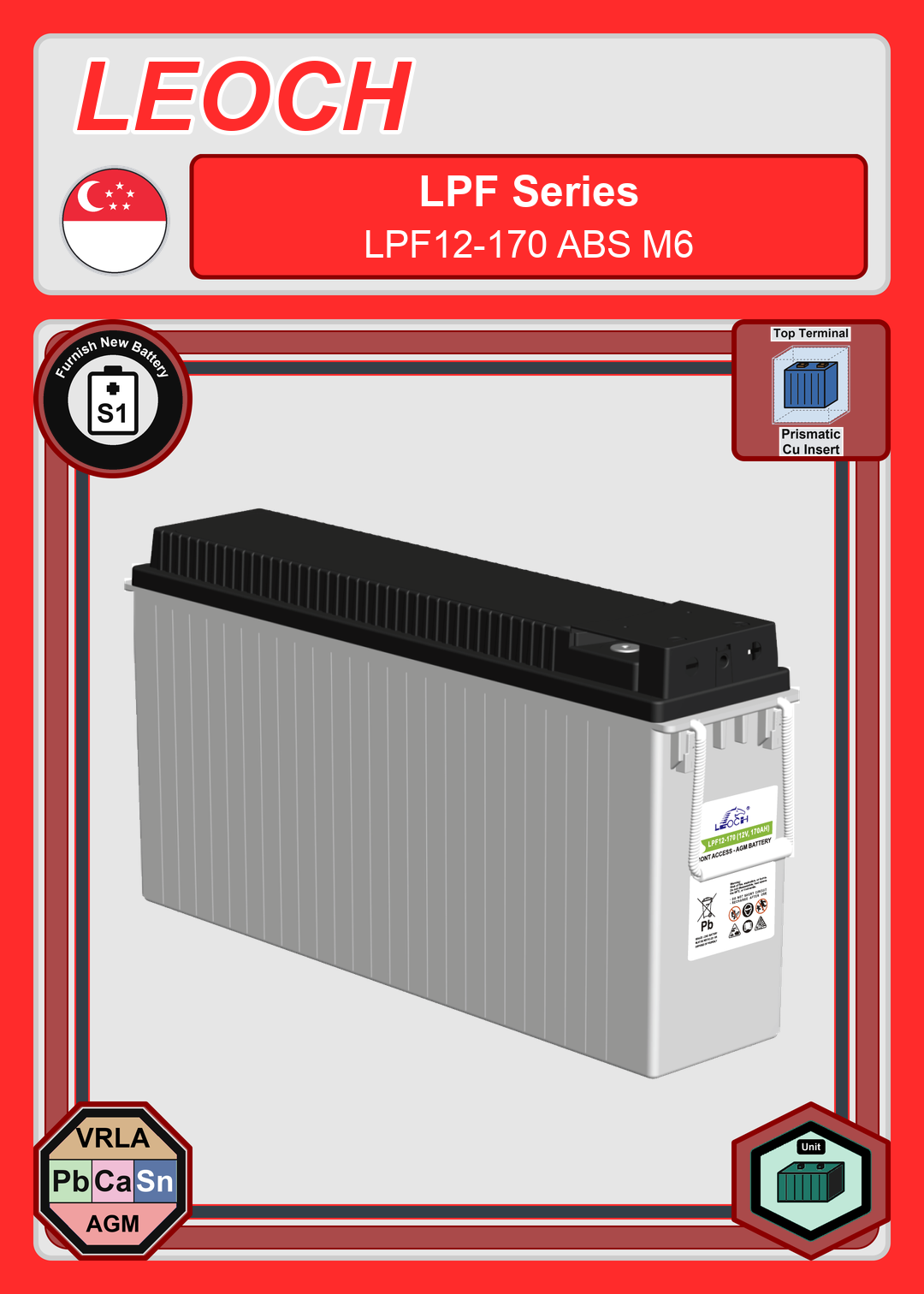 Furnish New Battery Leoch Battery LPF Series LPF12 170 ABS M6