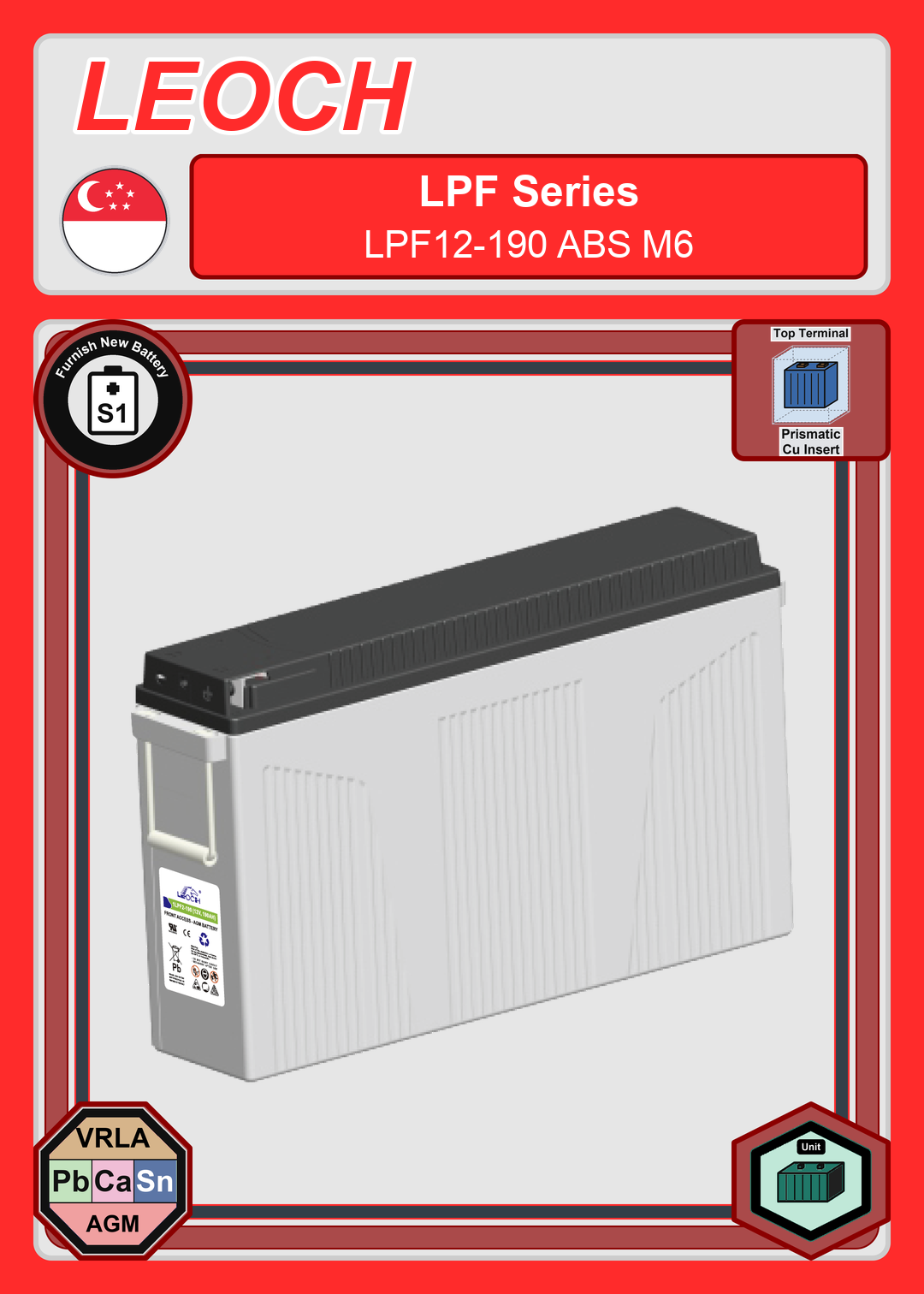 Furnish New Battery Leoch Battery LPF Series LPF12 190 ABS M6