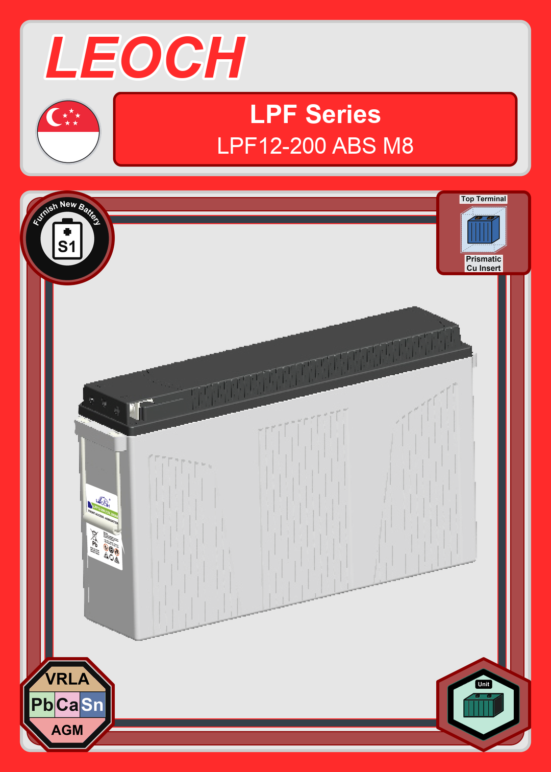 Furnish New Battery Leoch Battery LPF Series LPF12 200 ABS M8