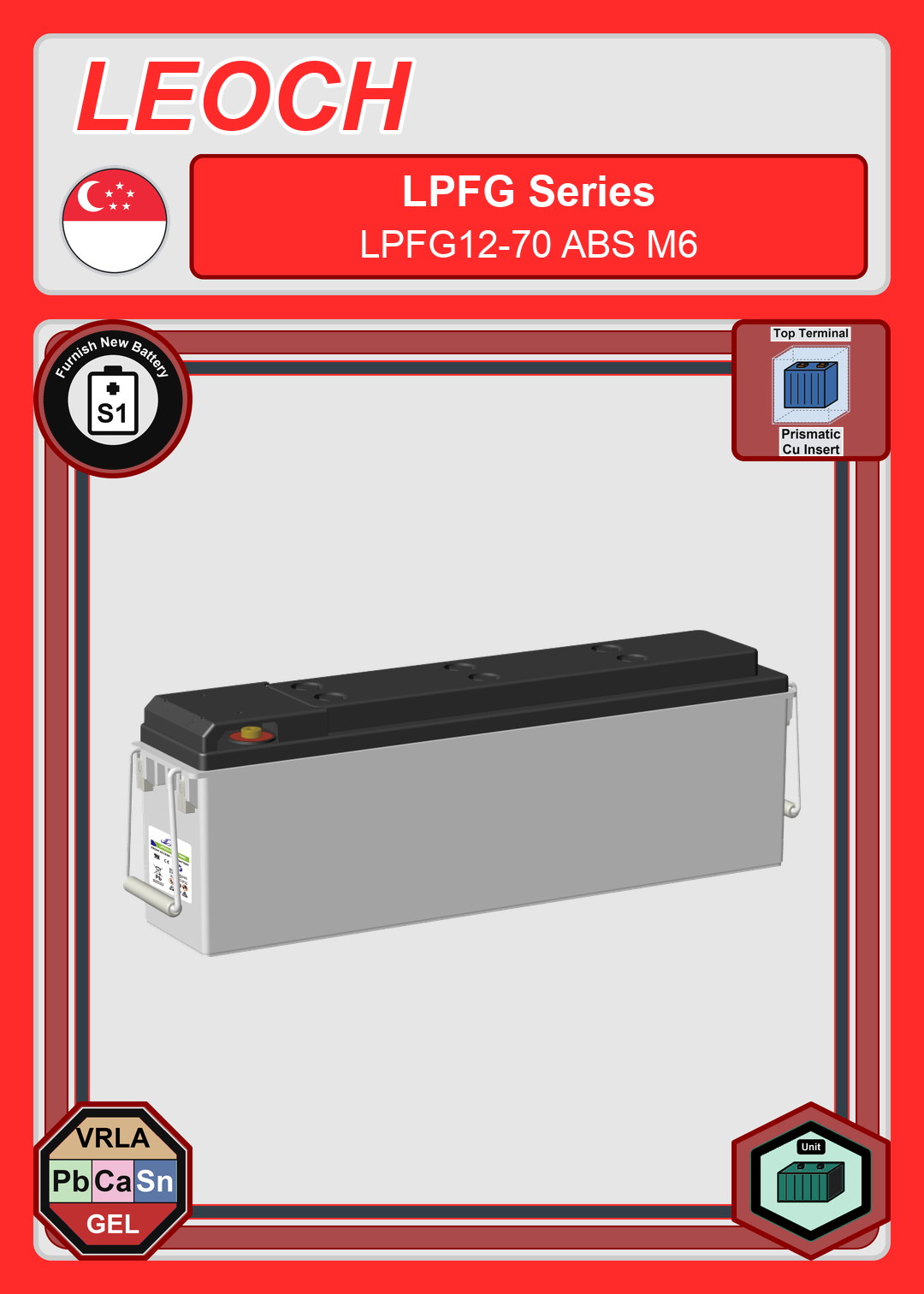 Furnish New Battery Leoch Battery LPFG Series LPFG12 70 ABS M6