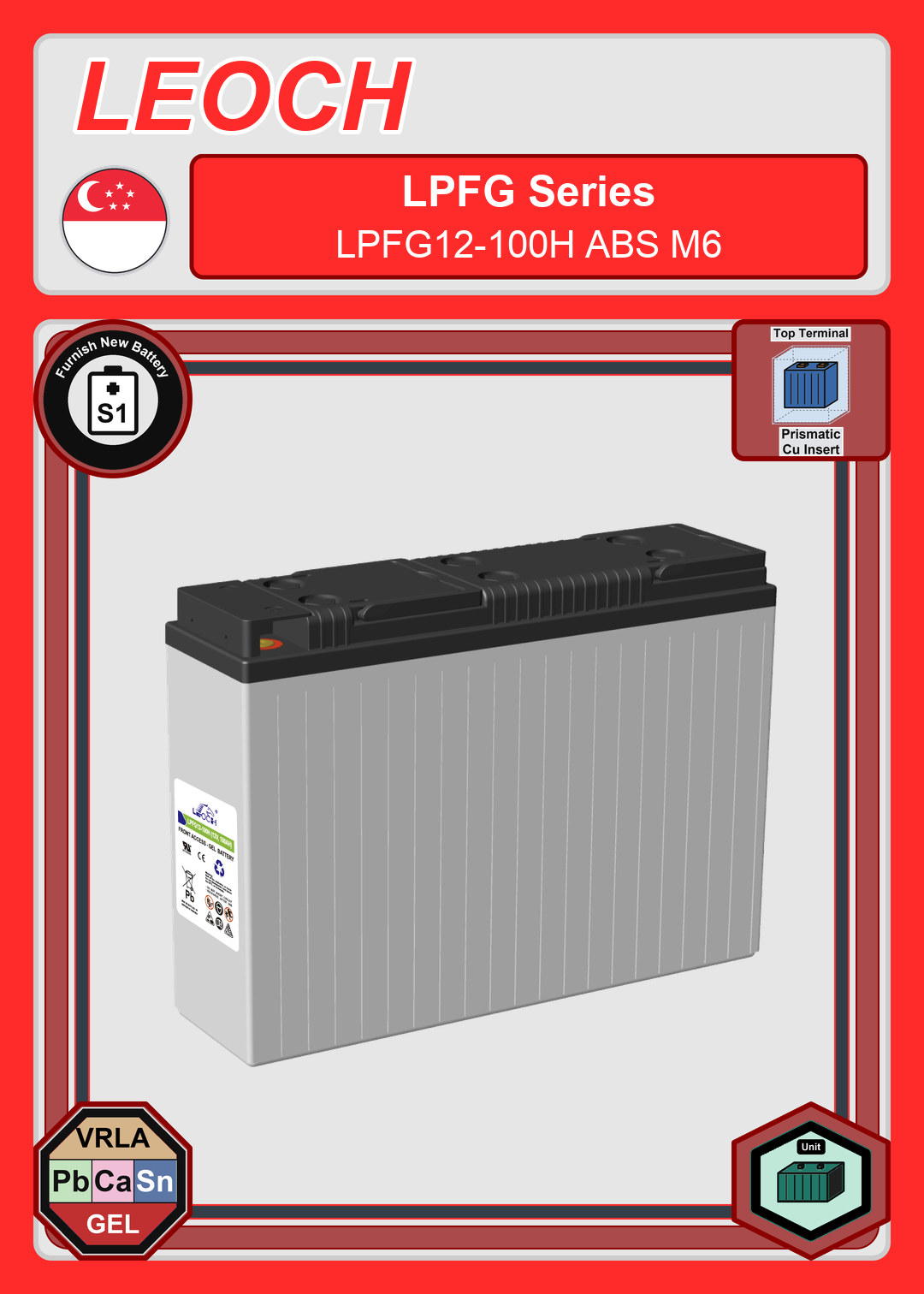 Furnish New Battery Leoch Battery LPFG Series LPFG12 100H ABS M6