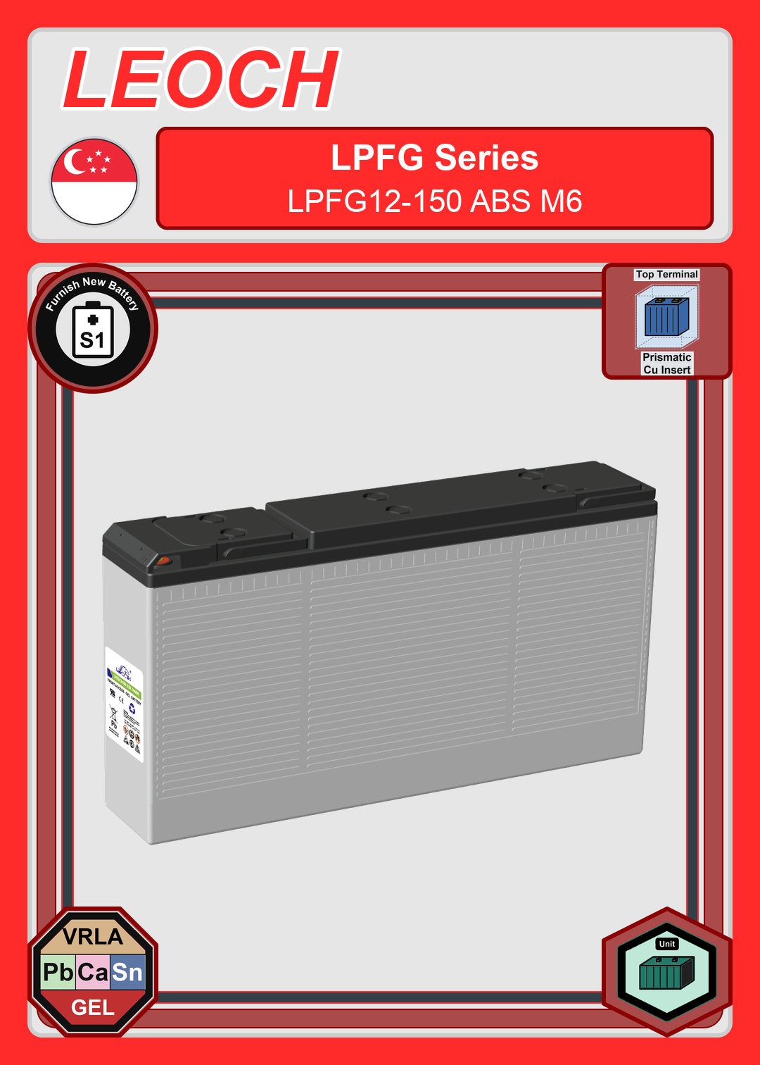 Furnish New Battery Leoch Battery LPFG Series LPFG12 150 ABS M6