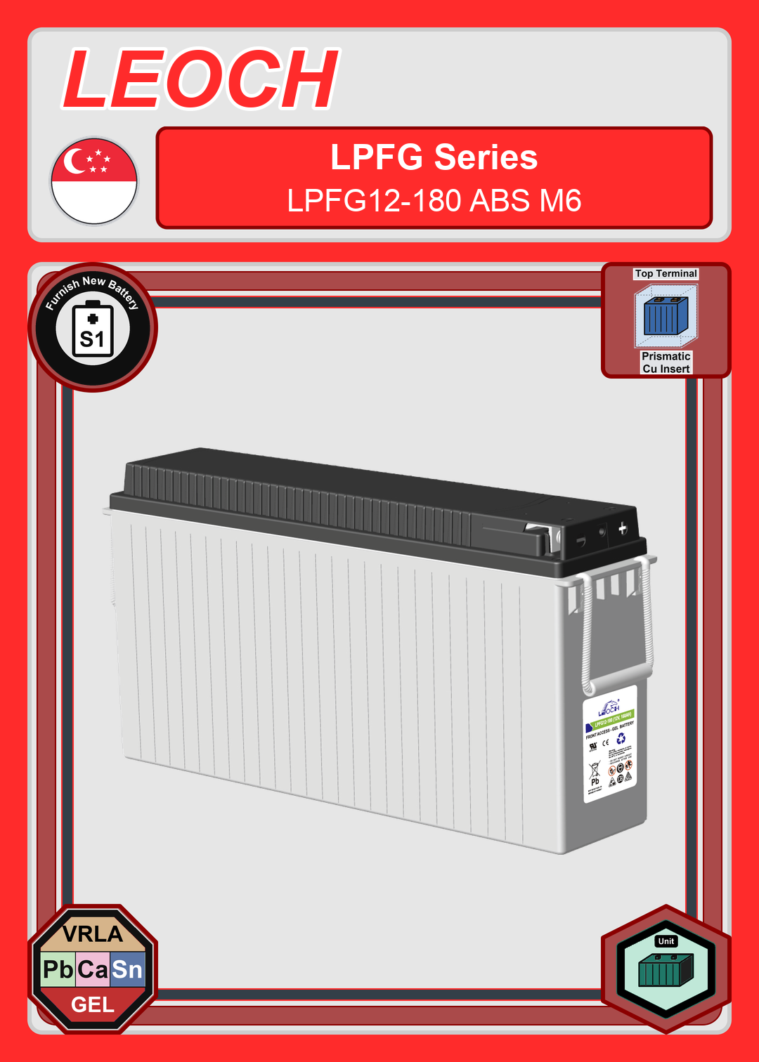 Furnish New Battery Leoch Battery LPFG Series LPFG12 180 ABS M6